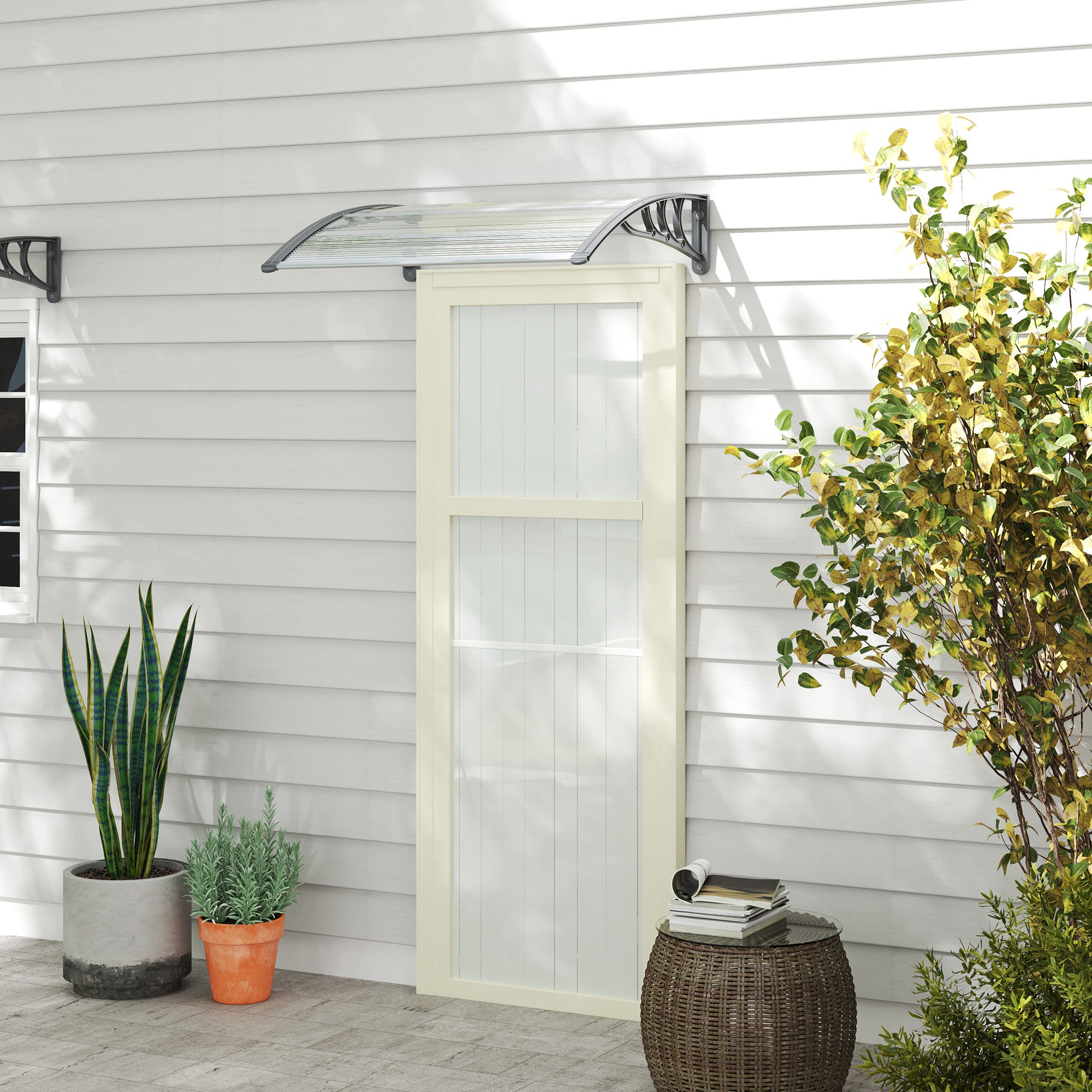 Outsunny Vordach, Haustürvordach, Überdachung für Eingänge und Fenster, 100L x 75B x 23H cm, Silber