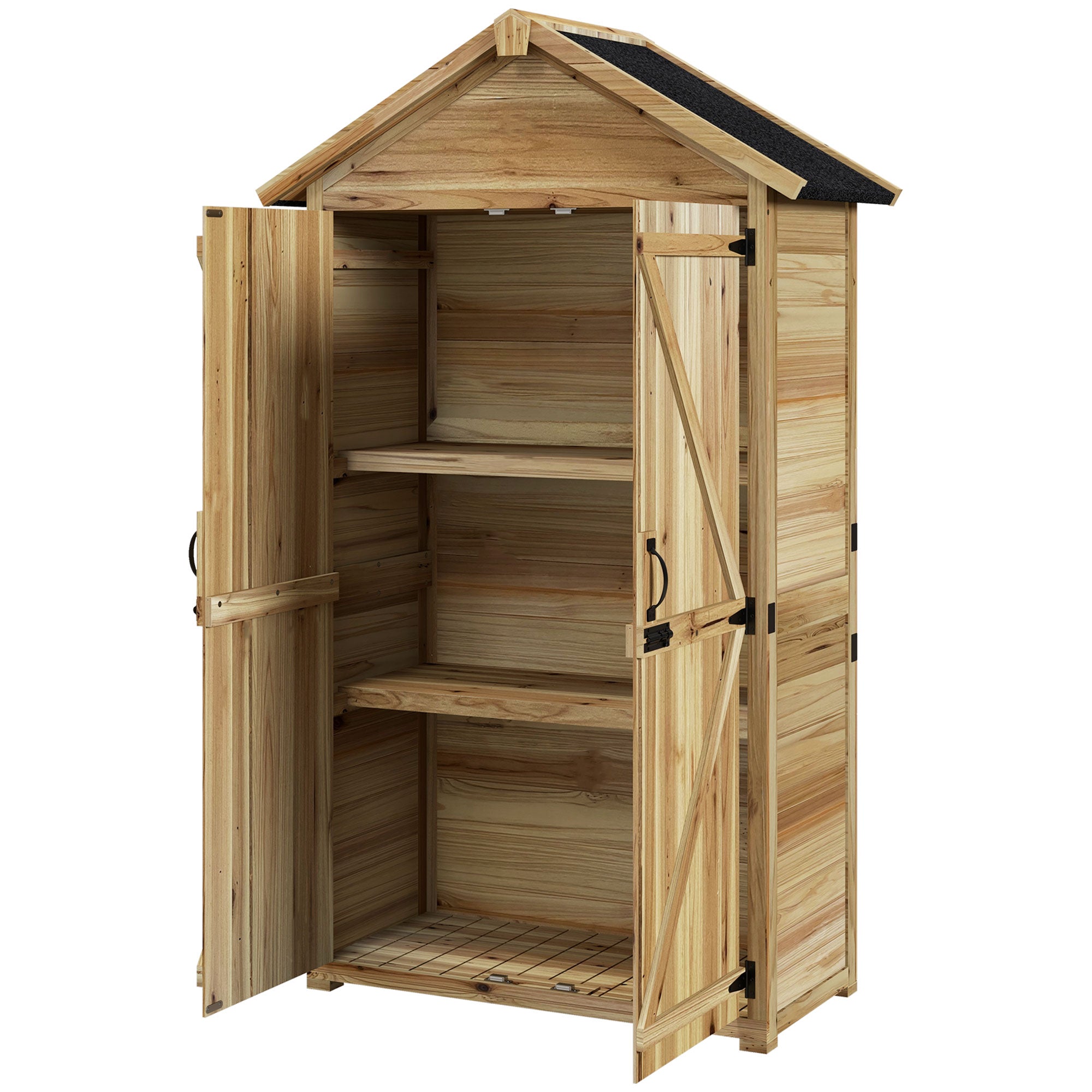 Outsunny Gartenhaus Gartenschuppen Gartenschrank, wetterbeständig, vintage Design, 102 cm x 54 cm x 177 cm, Natur