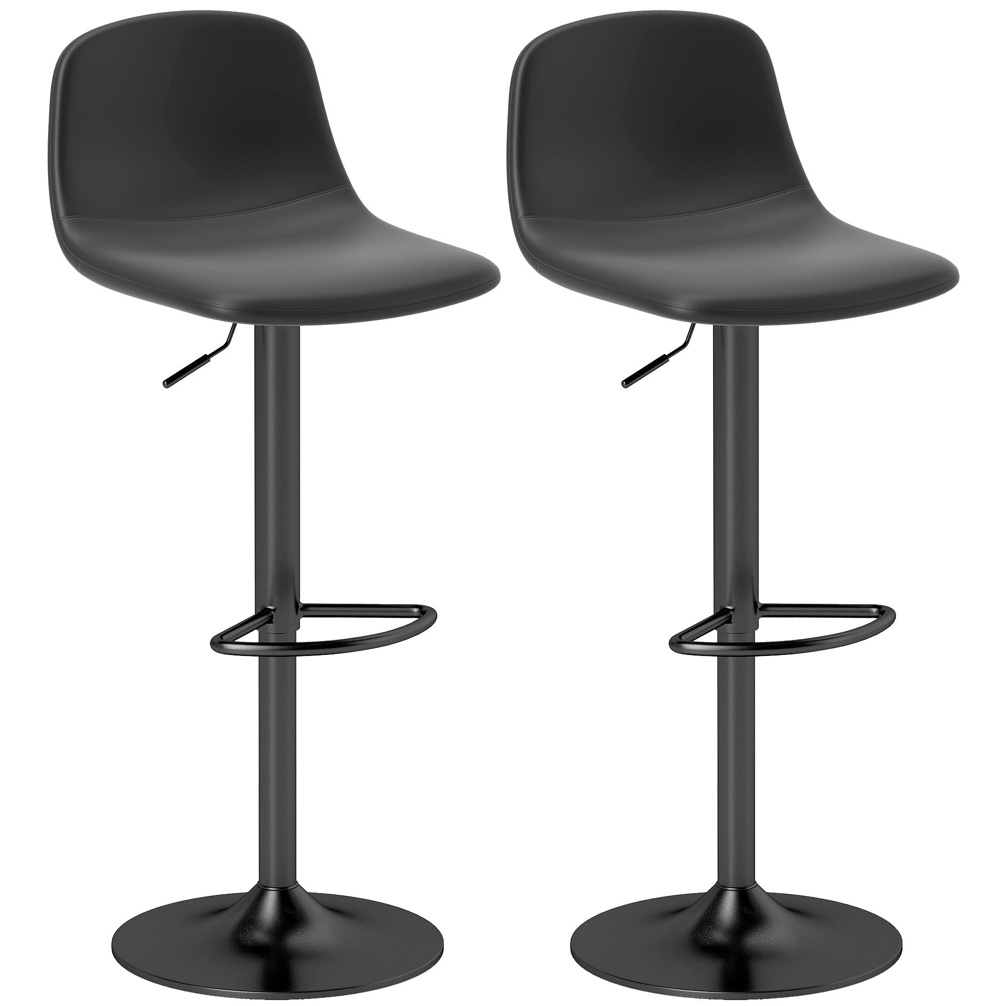 HOMCOM 2er-Set Barhocker, Barstühle mit Kunstlederbezug, drehbar, mit Rückenlehne und Fußstütze, Metallbasis, Schwarz