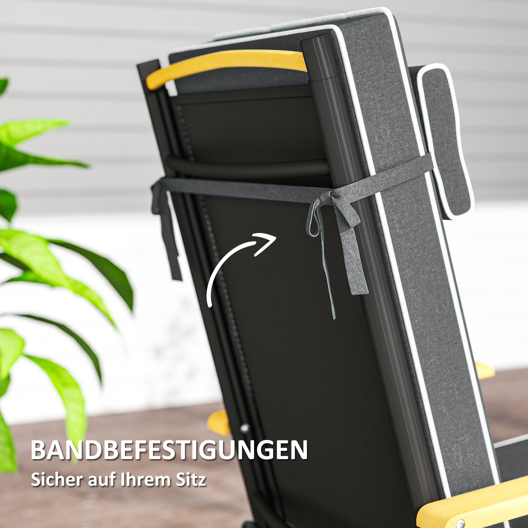 Outsunny Sitzkissen 120 x 47 x 9,5 cm wasserabweisend Stuhlkissen mit Bändern, Kopfstütze, UPF50+ Dunkelgrau