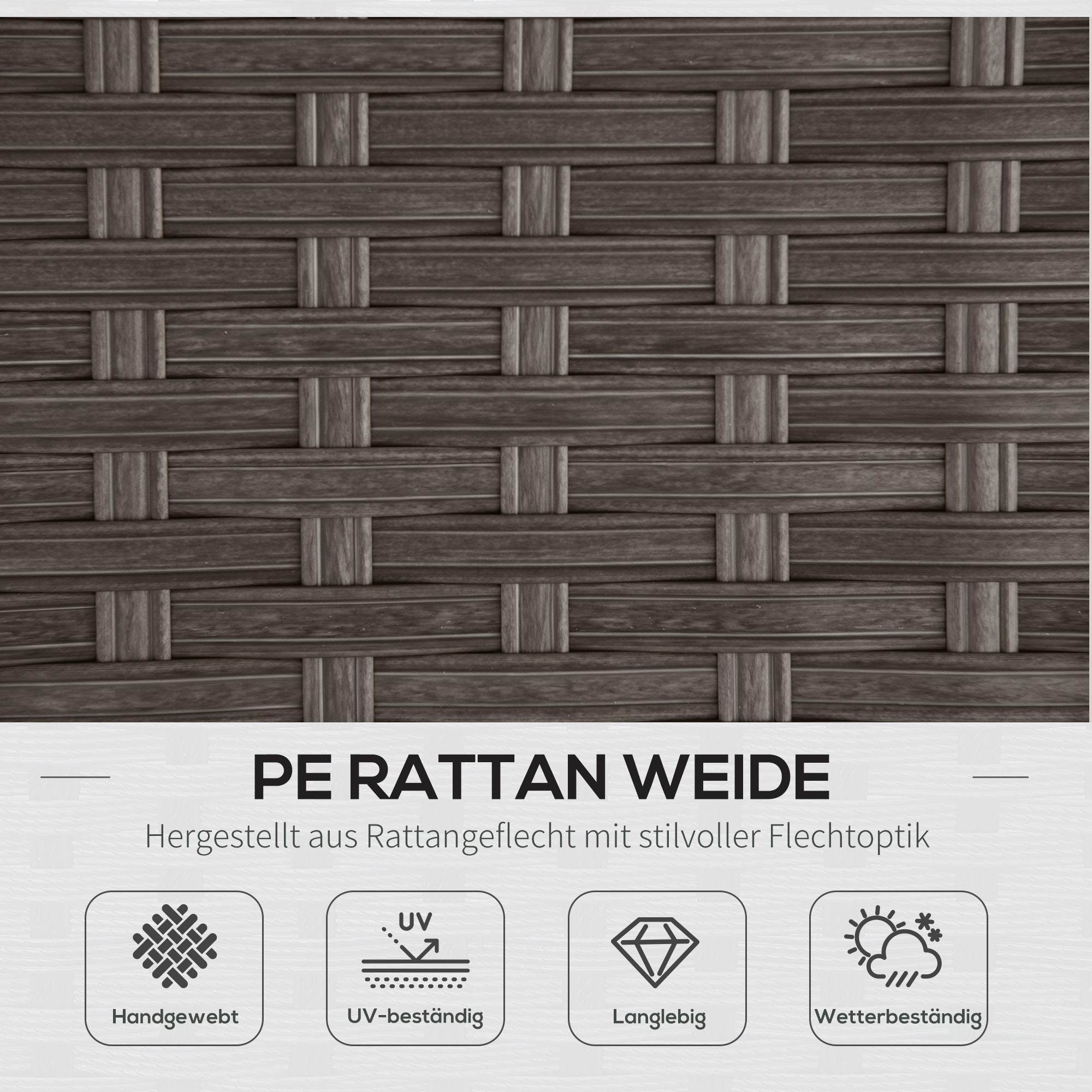 Outsunny 10-tlg. Gartengarnitur in Rattanoptik, mit Sitz- und Rückenkissen, rostfreier Metallrahmen, dunkelgrau