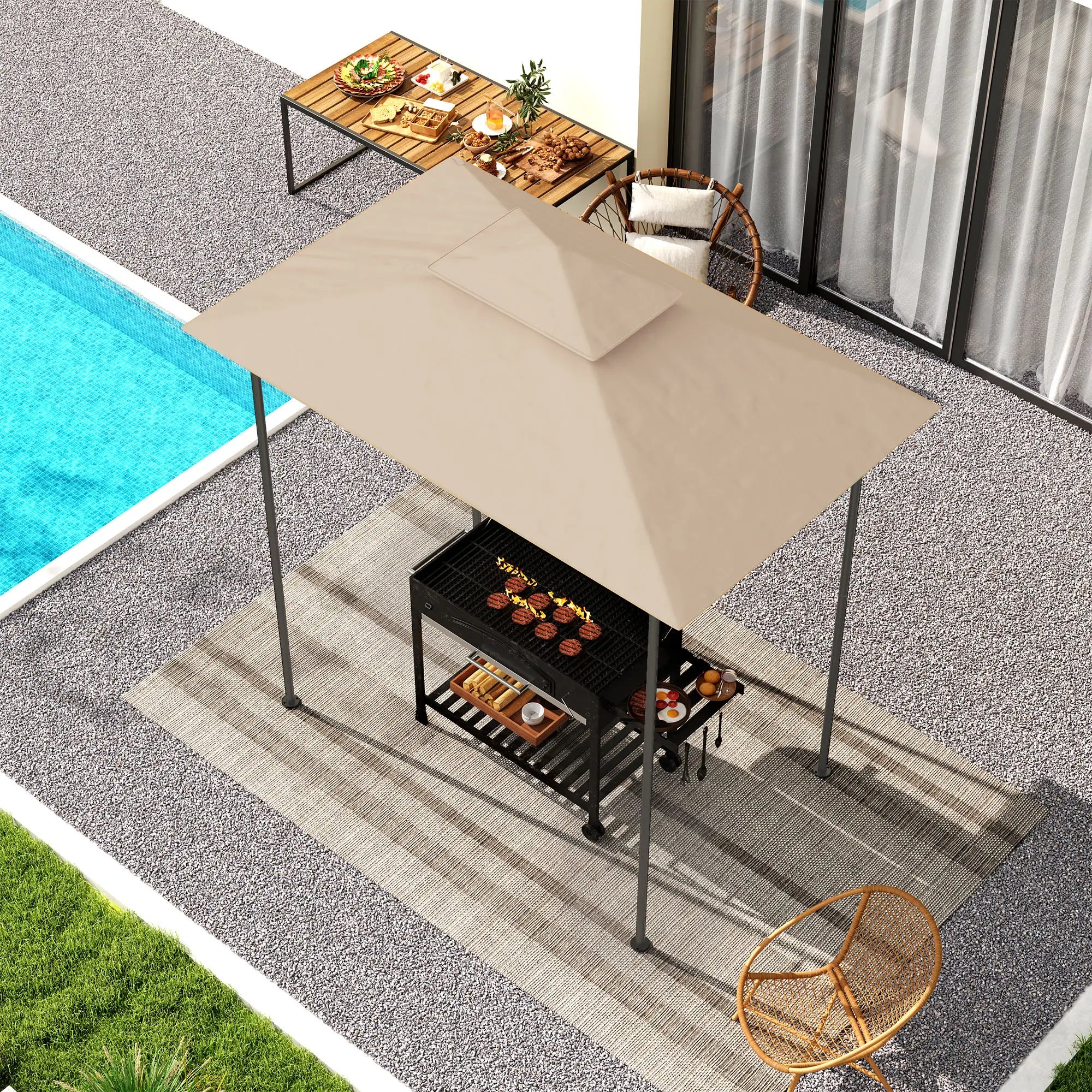 Outsunny Ersatzdach 1,5x2,4?m Beige für Grillpavillon