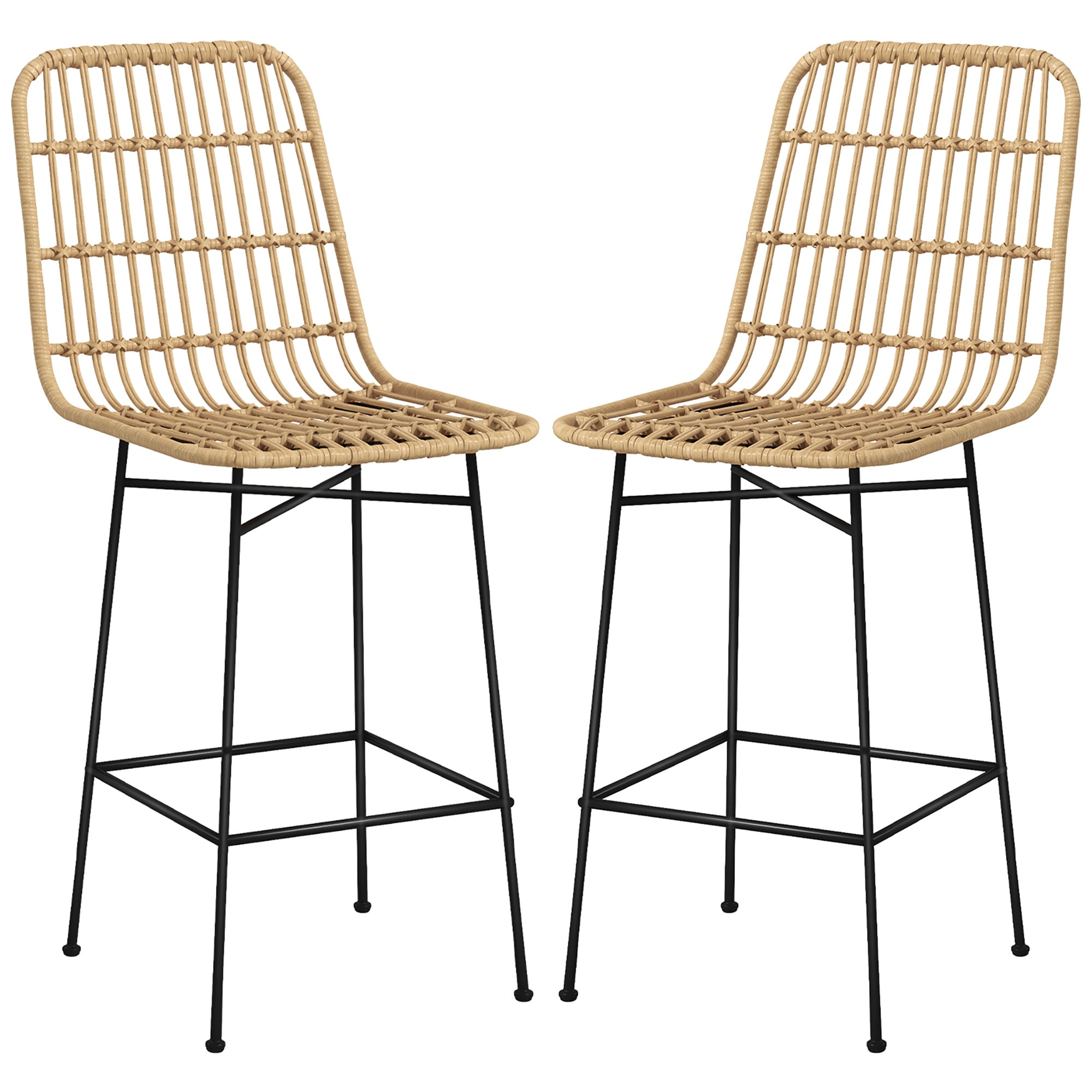 HOMCOM Barhocker Barstuhl, Boho-Stil, PE-Rattan, 45 x 53,5 x 105 cm, Natur + Schwarz
