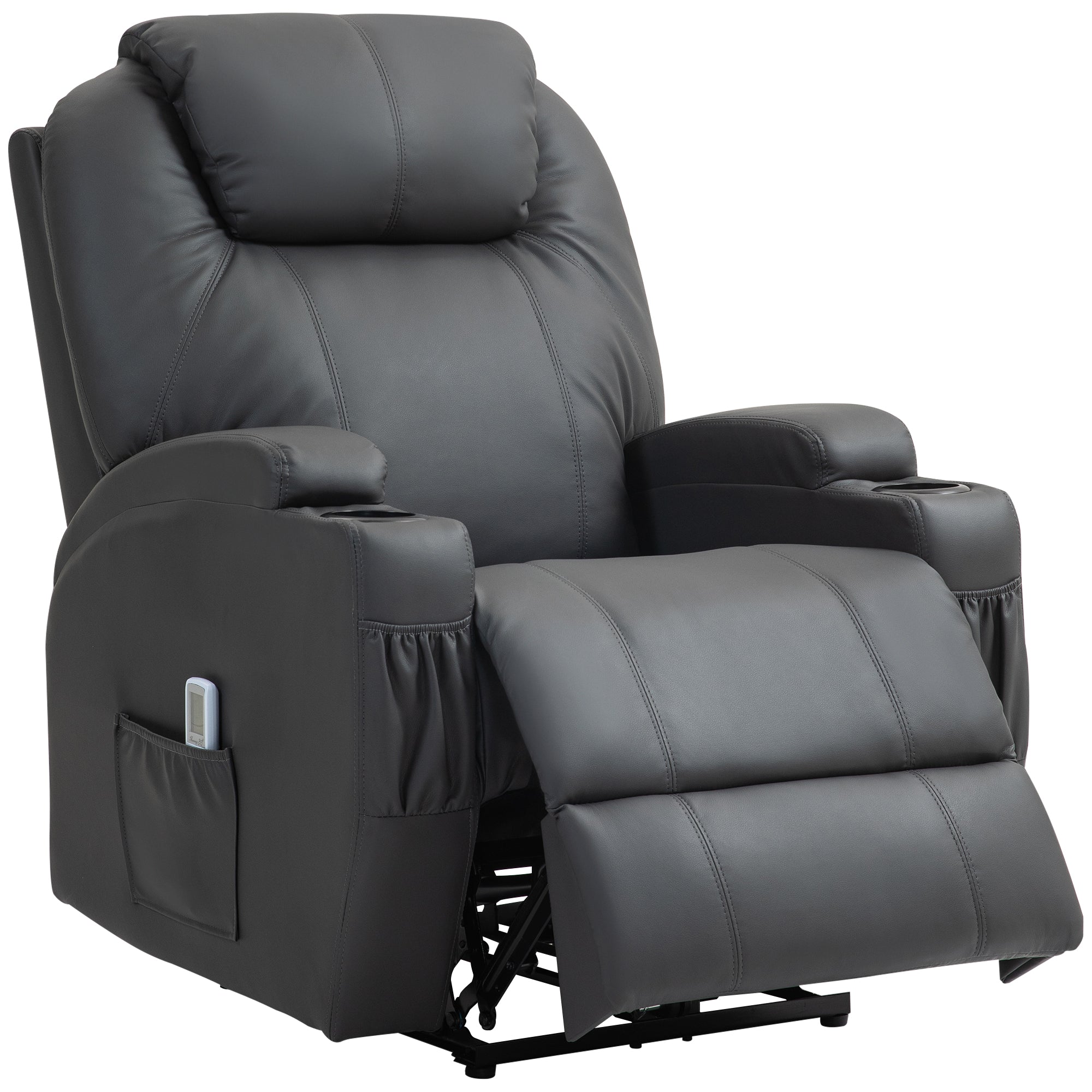 HOMCOM Massagesessel, elektrisch verstellbar, 8 Vibrationspunkte, Becherhalter, Kunstleder, Dunkelgrau