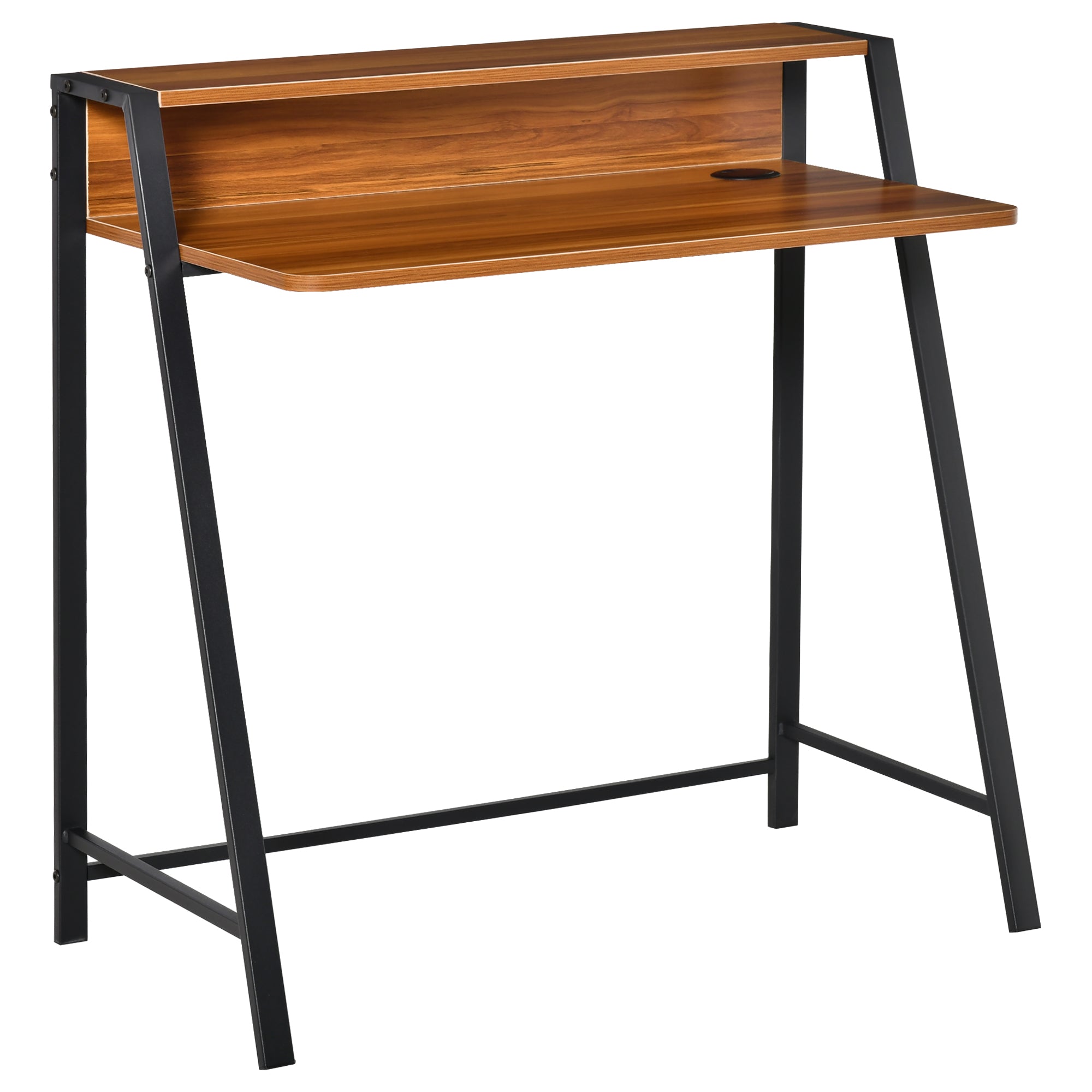 HOMCOM Schreibtisch, Computertisch mit Ablage und Kabel Management, moderner Schreibtisch mit Metallgestell für Arbeitszimmer, Schlafzimmer, Home Office, 84 x 45 x 85 cm, Walnuss+Schwarz