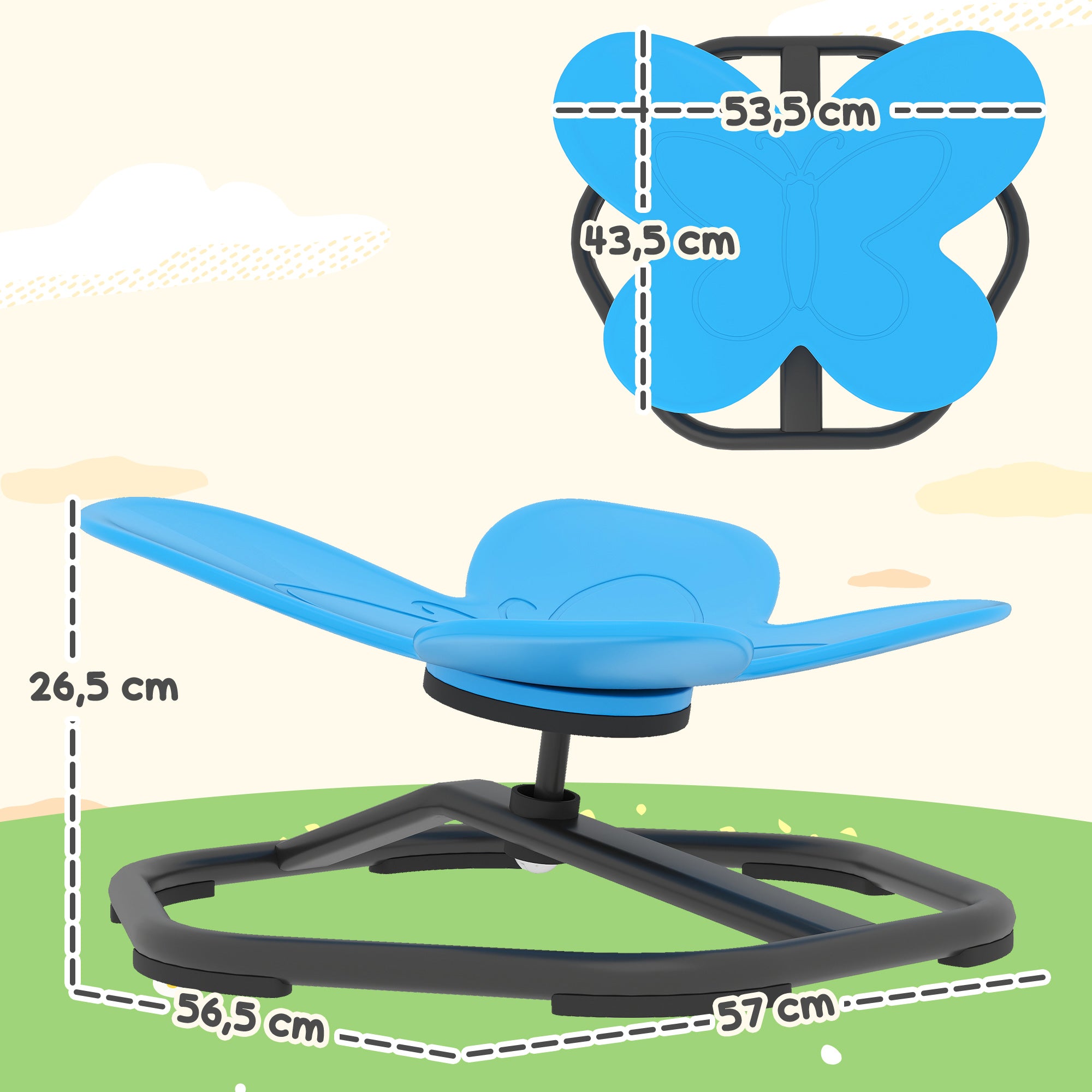 AIYAPLAY Sensorischer Drehstuhl für Kinder, Schmetterlings-Form, fördert Balance und Koordination, Kunststoff, Metall, Blau