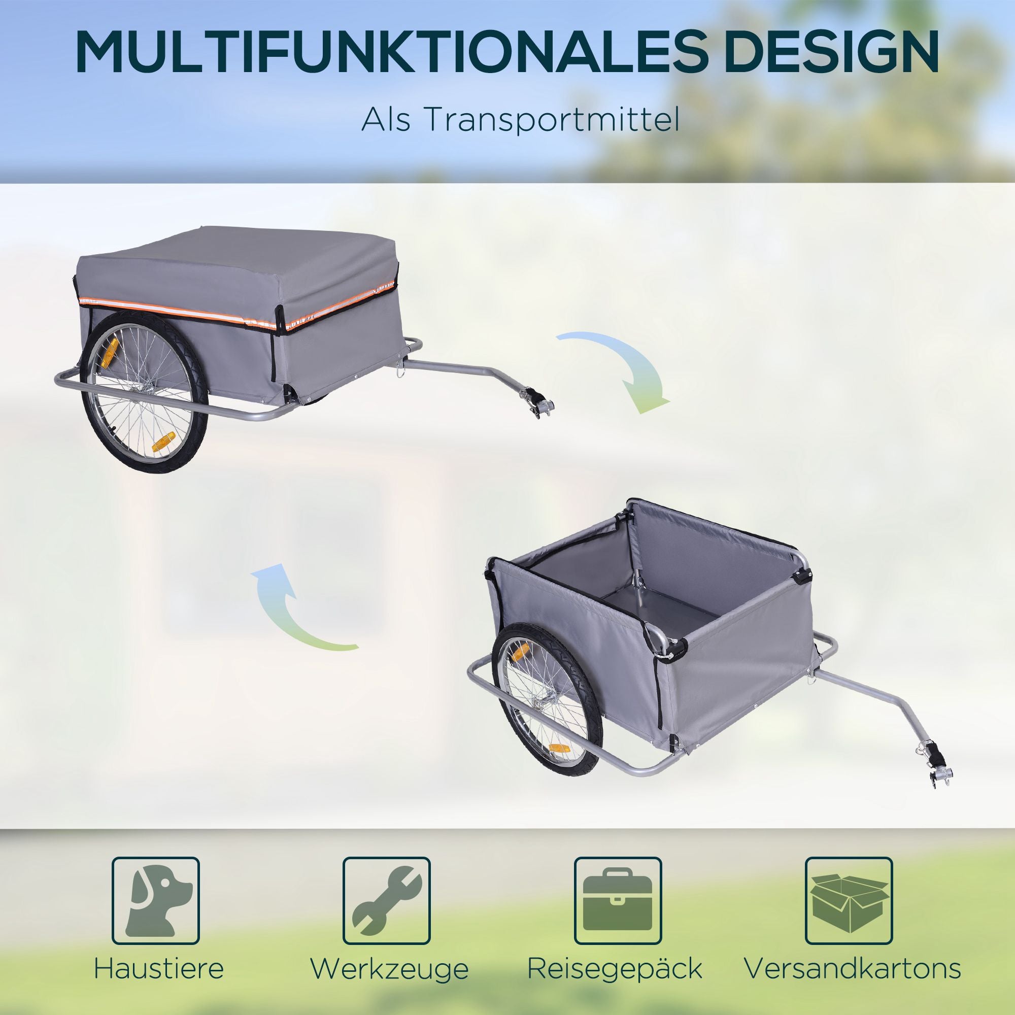 HOMCOM Fahrradanhänger Klappbar Lastenanhänger mit Kupplung,Transportwagen bis 40 kg belastbar, Transportanhänger Anhänger für Fahrrad Handwagen 140 x 88 x 60 cm