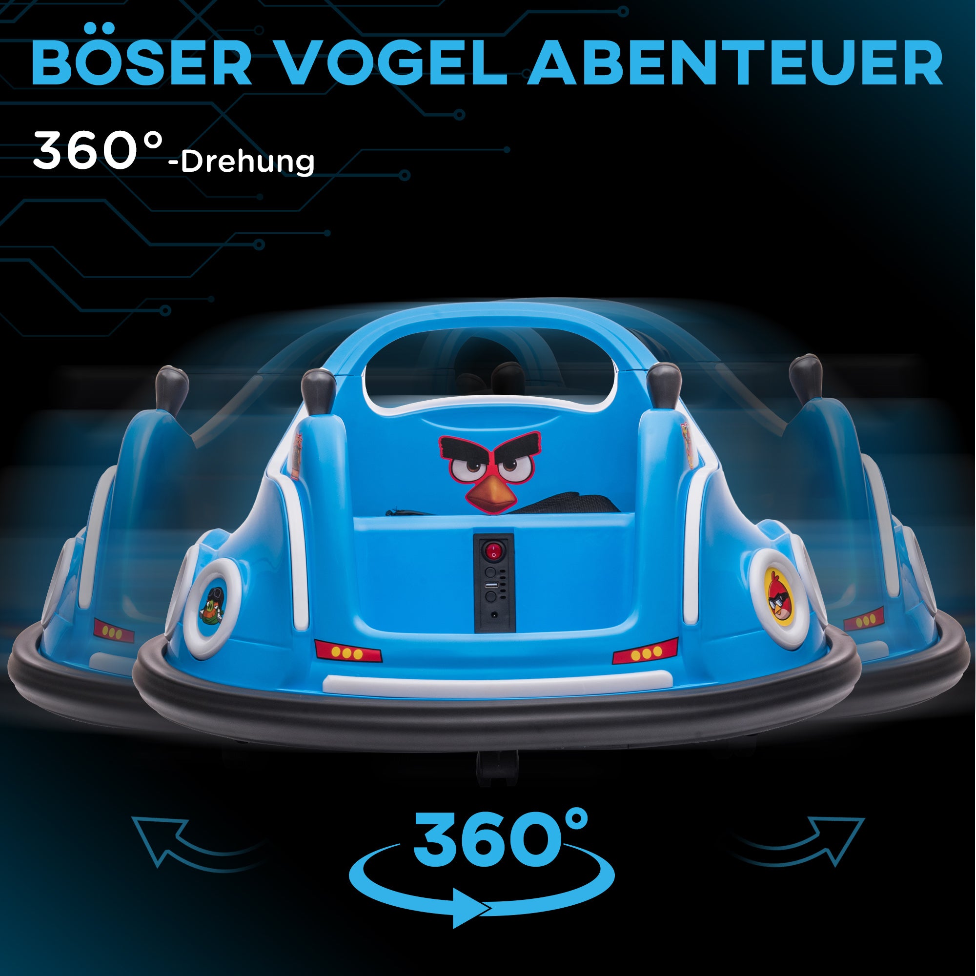 AIYAPLAY Kinder-Autoscooter, 360°-Drehung, für 3-5 Jahre, mit Fernbedienung, Musik, Blau