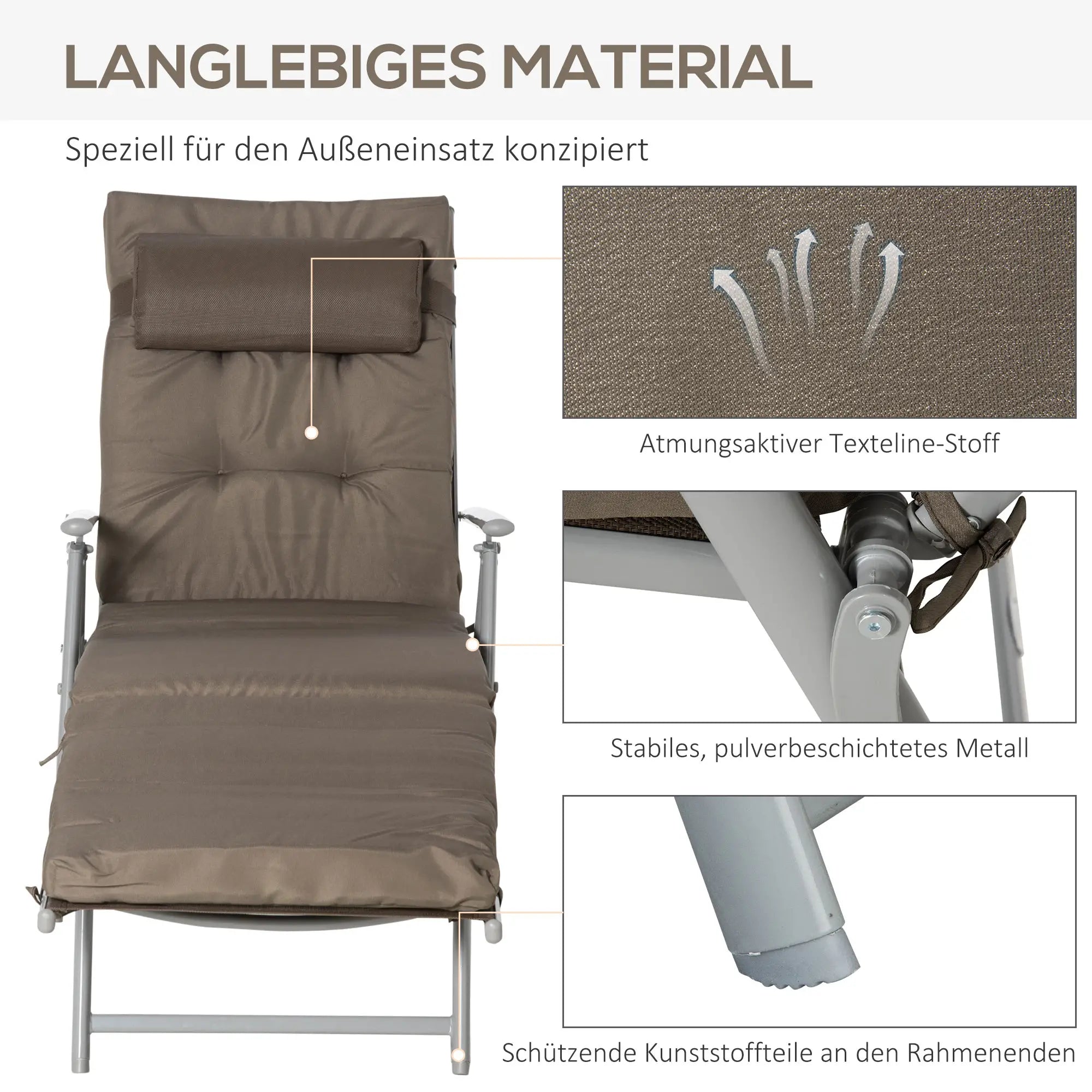 Outsunny Sonnenliege klappbar 7-fach verstellbar mit Kissen