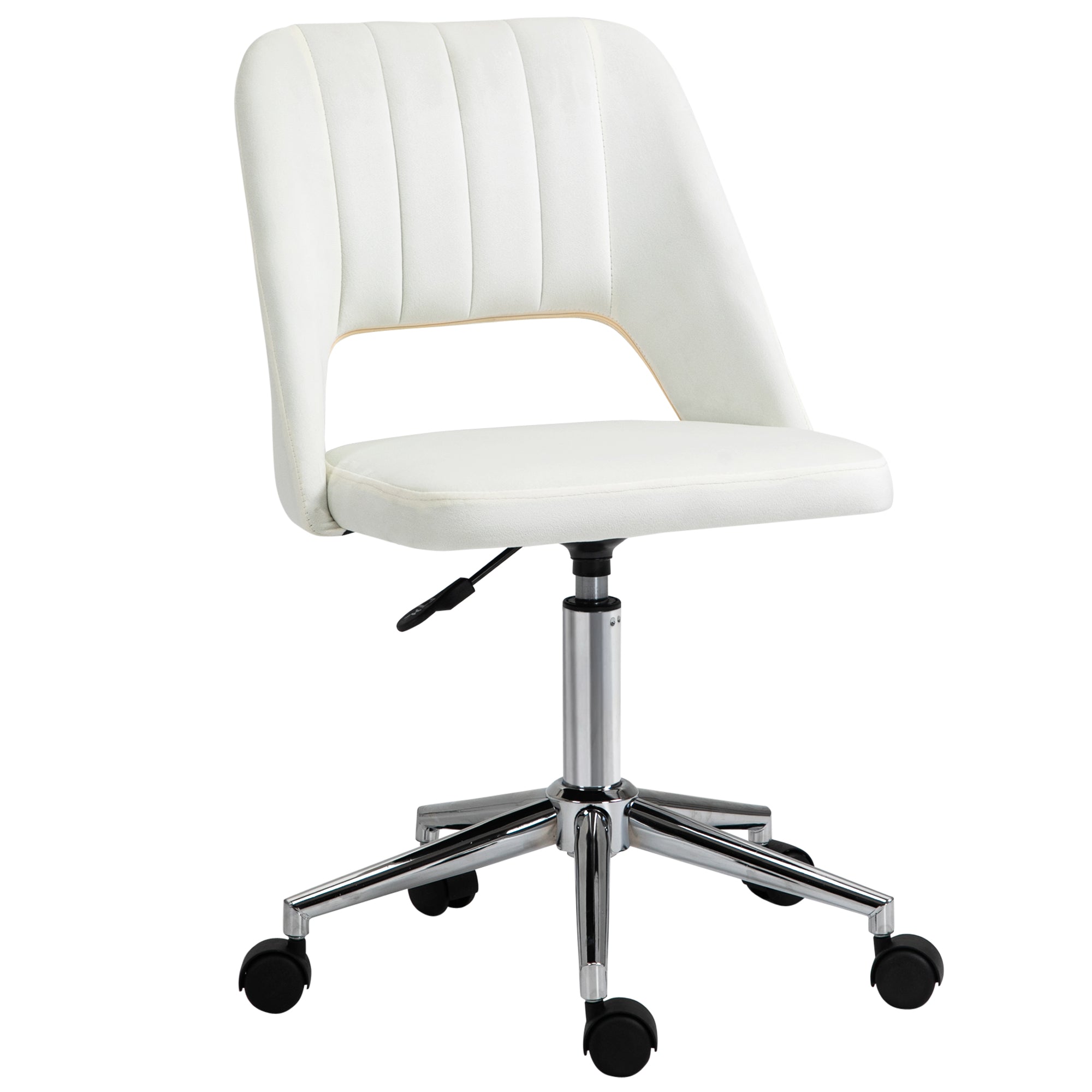 Vinsetto Höhenverstellbarer Schreibtischstuhl mit Rollen, 360° drehbar, Jakobsmuschel-Form, Schaumstoff, 49 x 60 x 79-91 cm, Cremeweiß