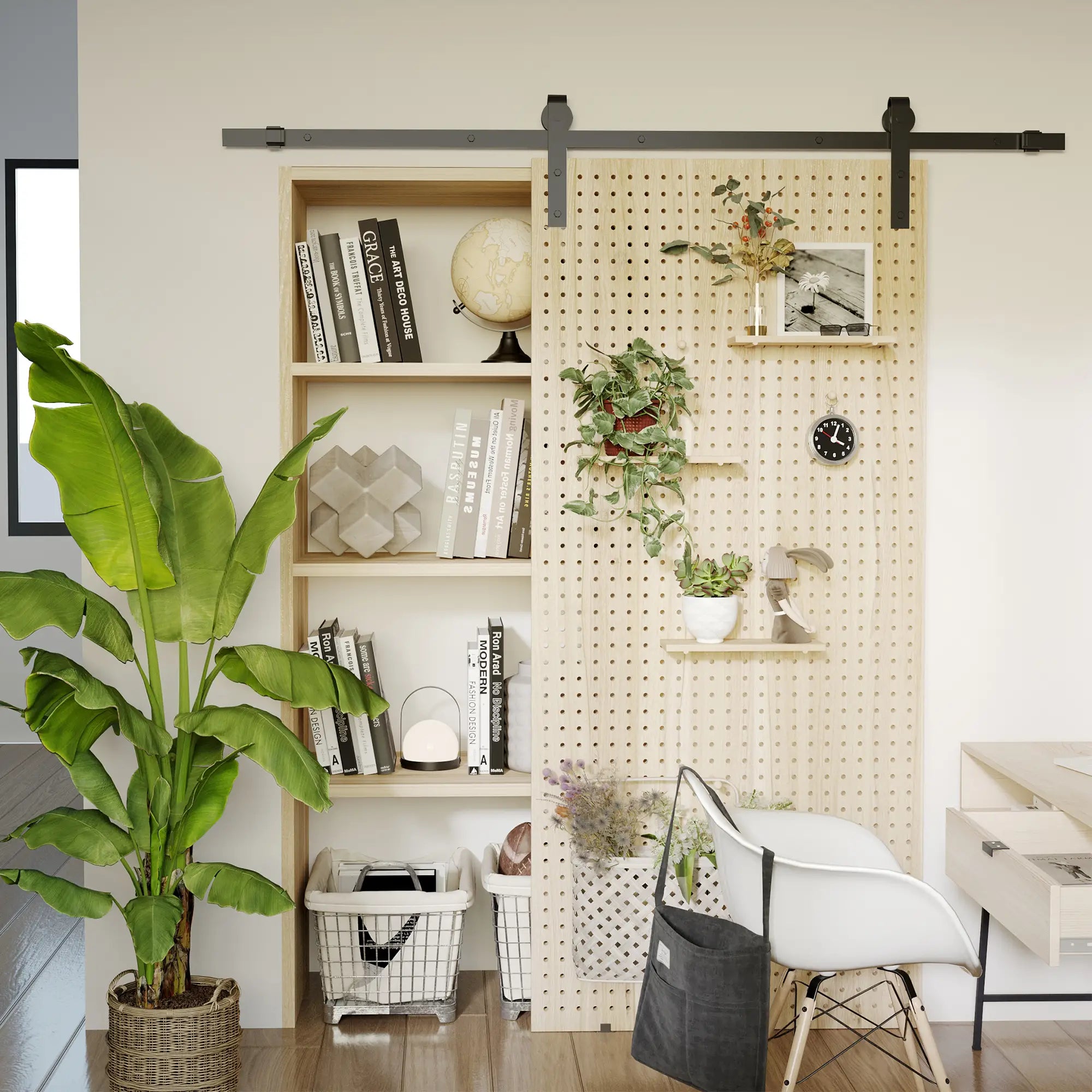 HOMCOM Schiebetüren-Beschlagsatz, paltzsparend, leise, universell einsetzbar, 200 cm x 40 cm x 0,6 cm, Schwarz