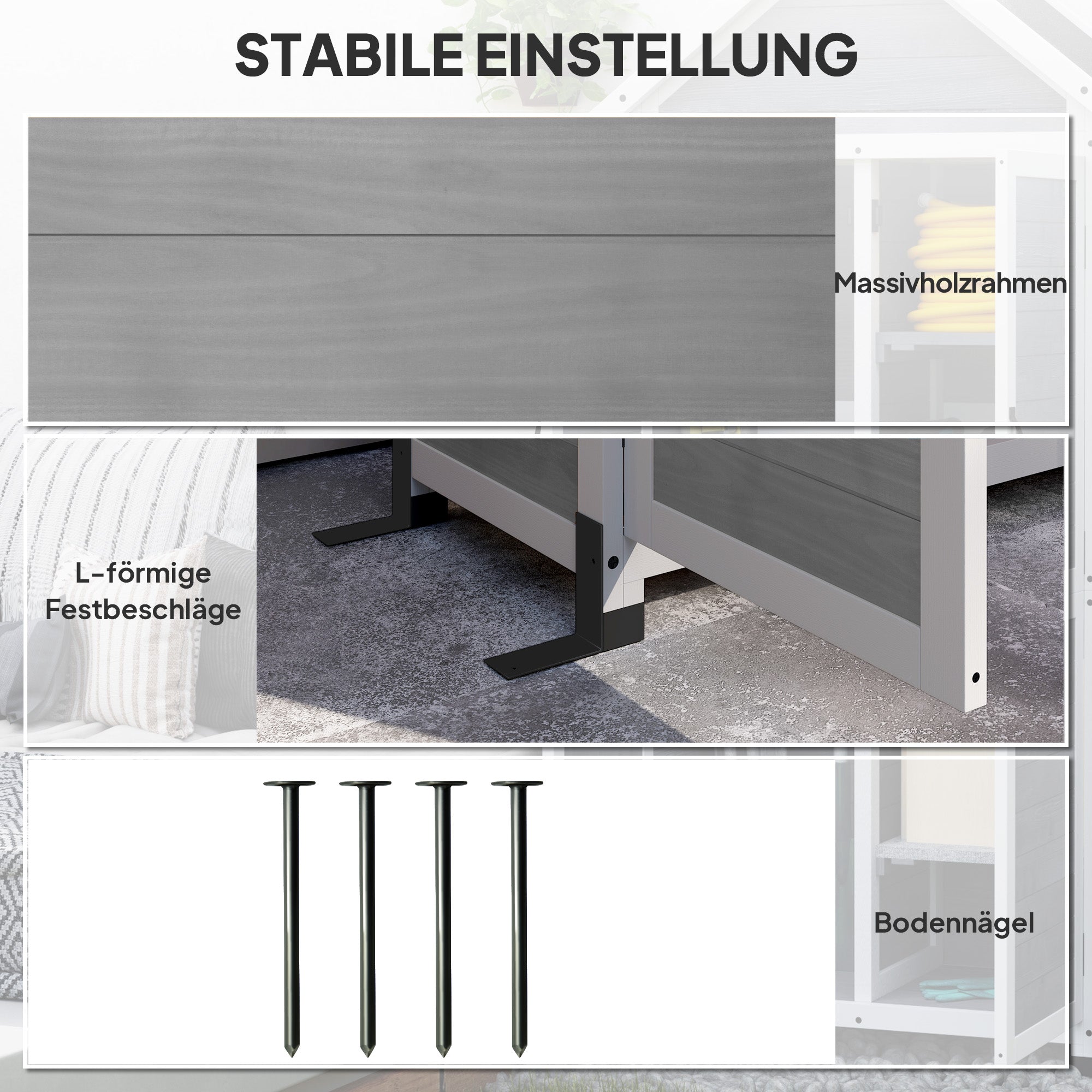 Outsunny Gartenschuppen mit Aufbewahrungsschrank, anpassbare Regale, verschließbare Türen, wasserfest, Fichtenholz, Hellgrau