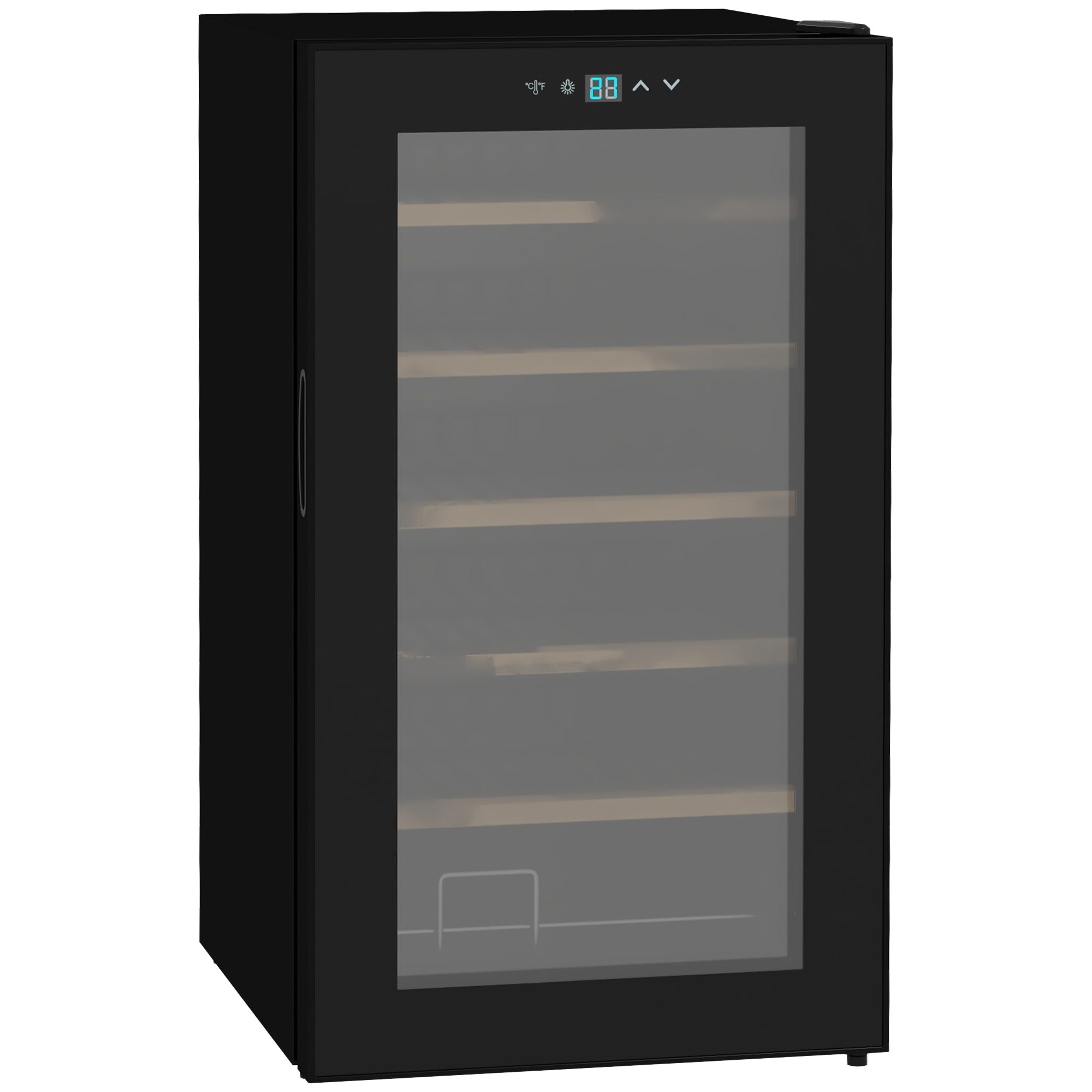 HOMCOM Weinkühlschrank klein Wohnzimmer für 24 Flaschen, einstellbare Temperatur 5 bis 20° C, LED-Beleuchtung, schwarz, 43 x 45 x 75 cm