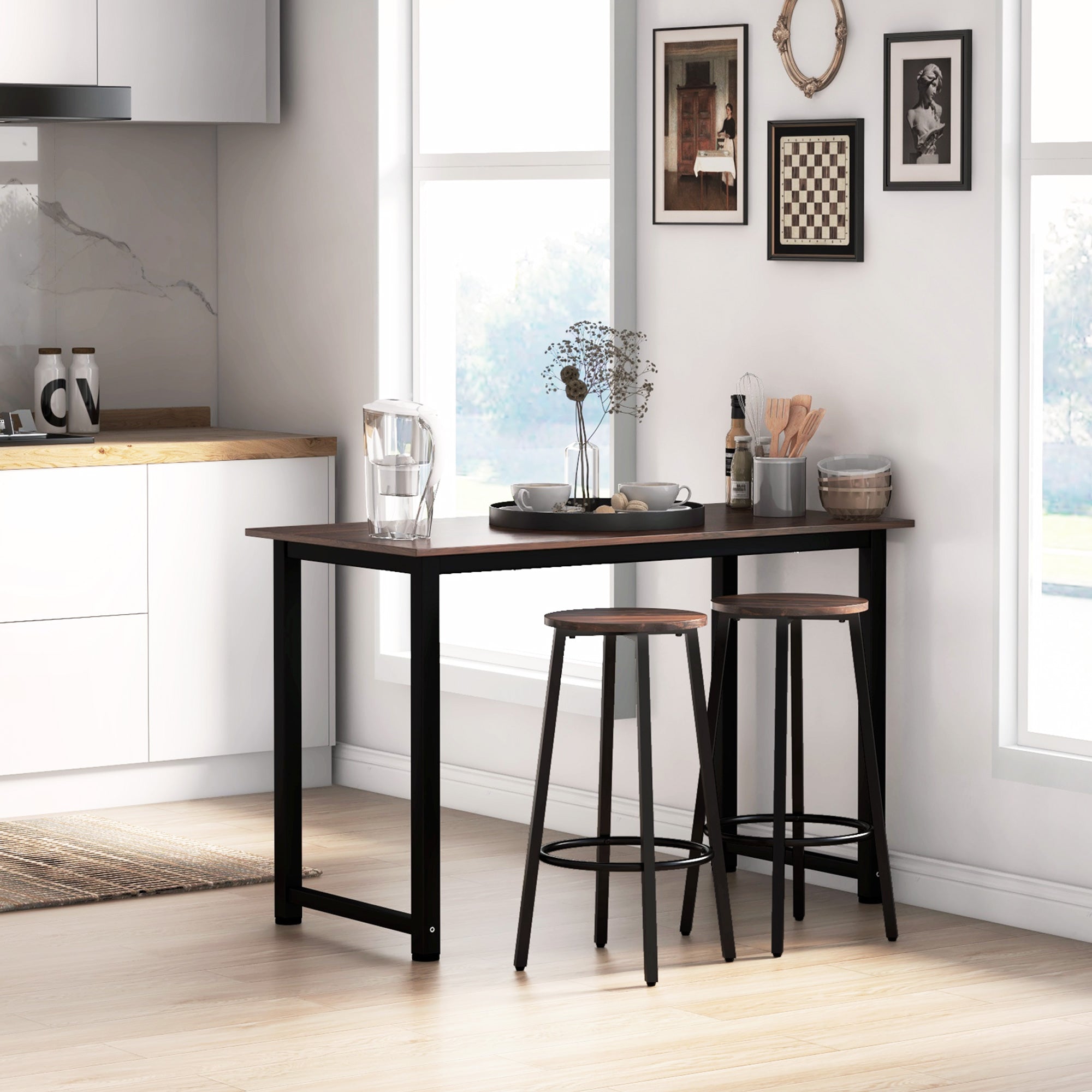 HOMCOM Barhocker-Set aus 2 Barstühlen im Industrial Design, Metallrahmen, Fußstütze, 42 x 42 x 65 cm