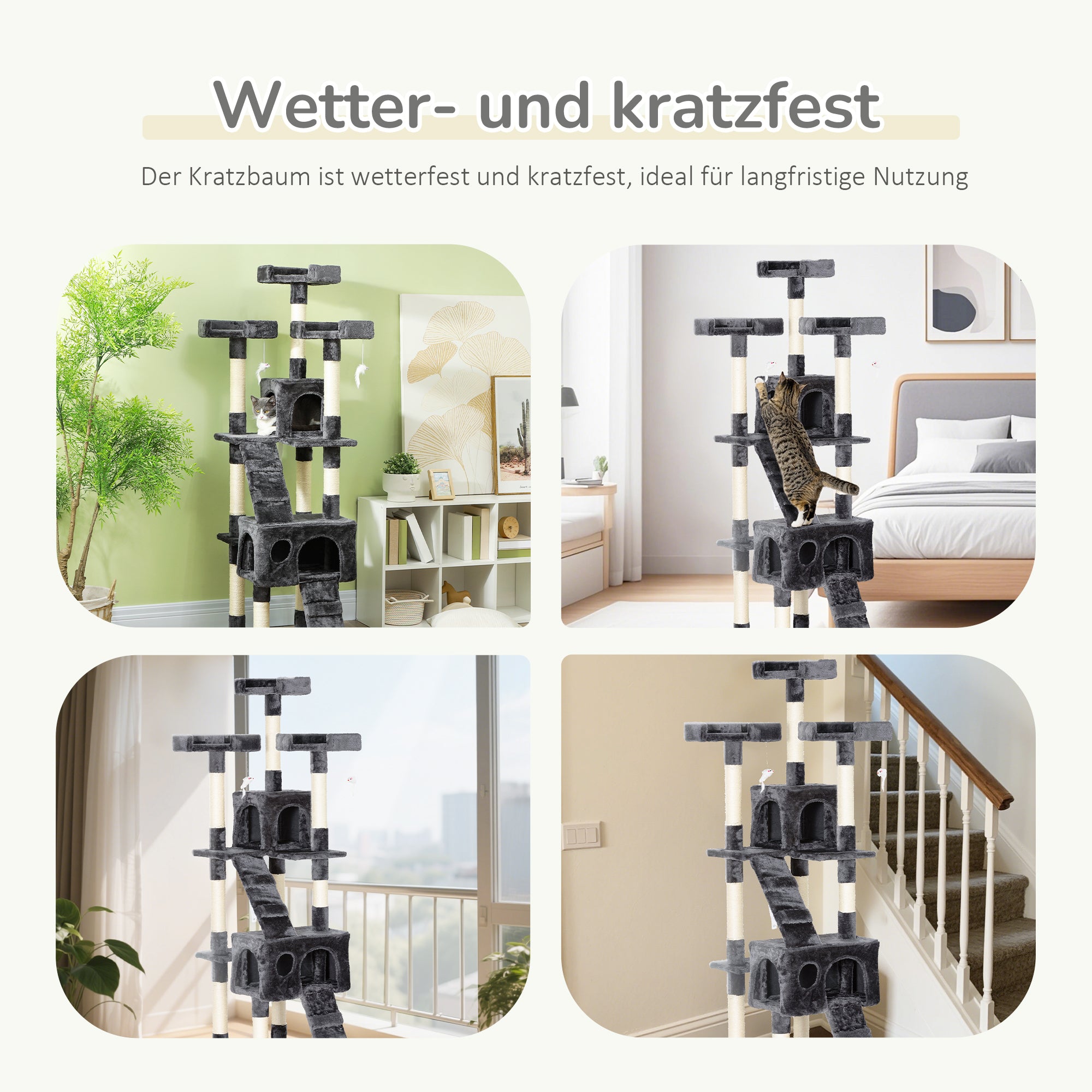PawHut Kratzbaum mit Katzenhöhle Leiter XXL Katzenbaum Kletterbaum Kletterbaum für Katzen Mehrstufiges Multiaktivitätszentrum Plüsch Grau 49 x 49 x 173 cm