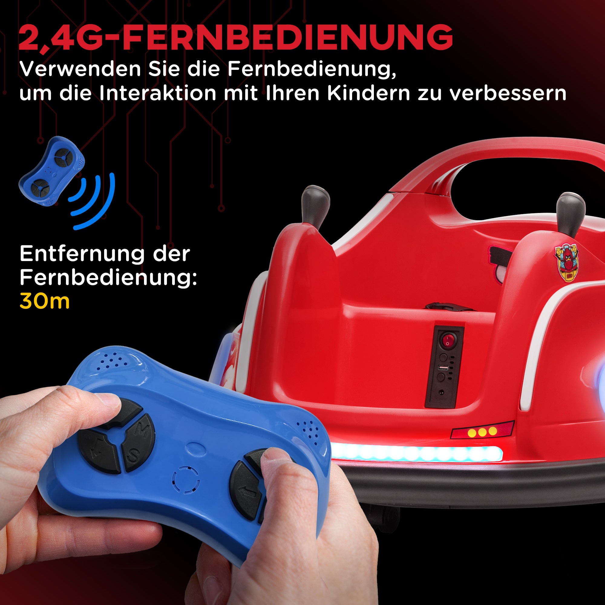 AIYAPLAY Kinder-Autoscooter, 360°-Drehung, für 3-5 Jahre, mit Fernbedienung, Musik, Rot