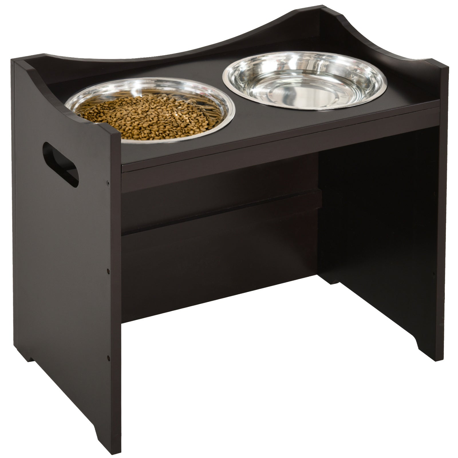 PawHut Futternapf Höhenverstellbar, Erhöhtes Futterstation mit 2L Futterschale aus Edelstahl, mit Futterständer, Griff, Hundebar für alle Hundegrößen, Kaffee
