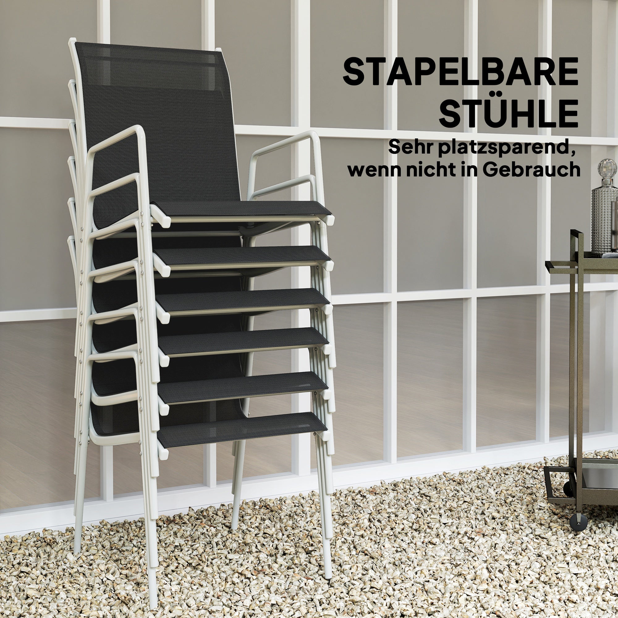 Outsunny Sitzgruppe 7-teilig Essgruppe für 6 Personen Esstisch mit 6 stapelbar Stühlen Glastisch Schwarz