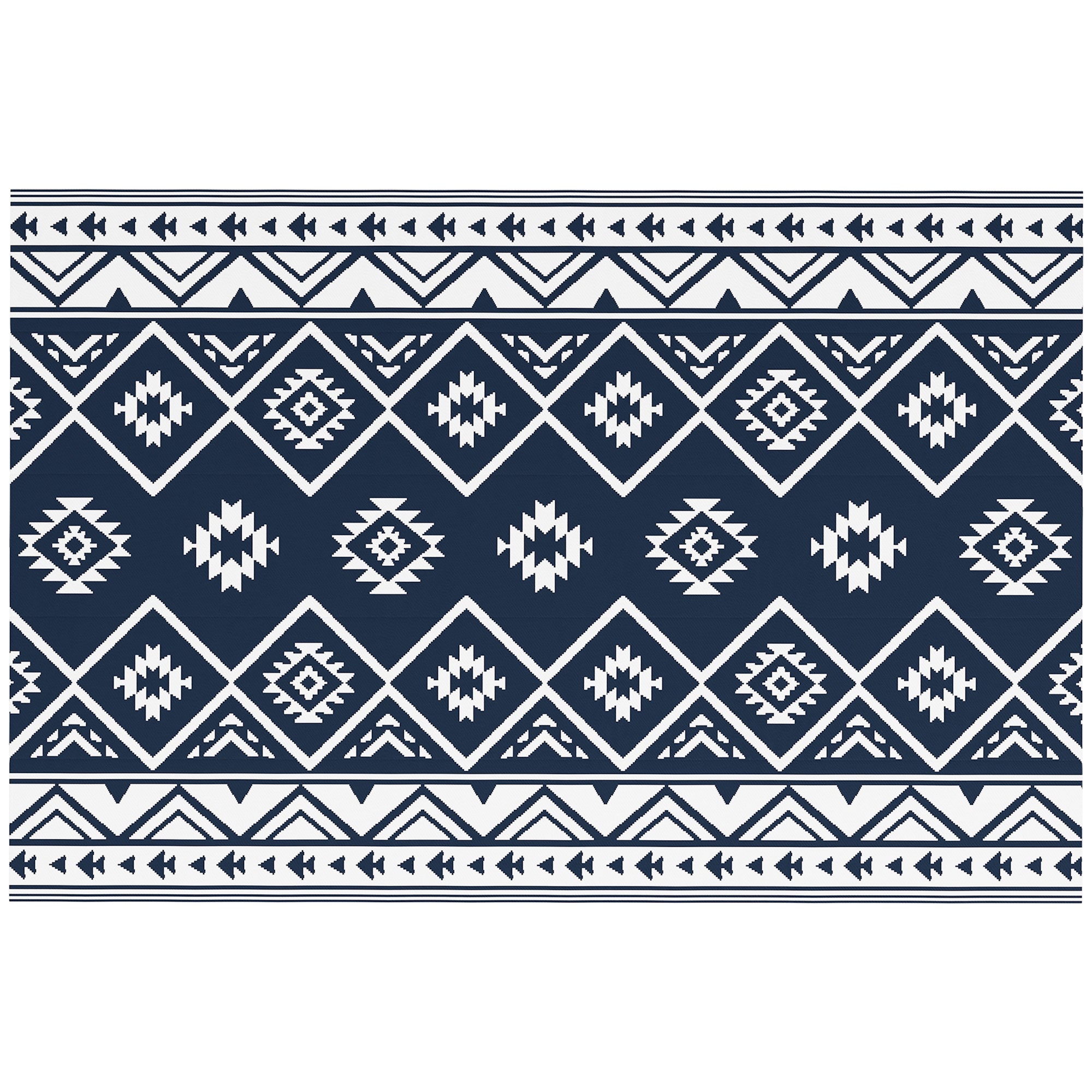 Outsunny Outdoorteppich Terrassenteppich, wetterbeständig, modernes Design, 182 cm x 274 cm x 0,3 cm, Schwarz + Weiß