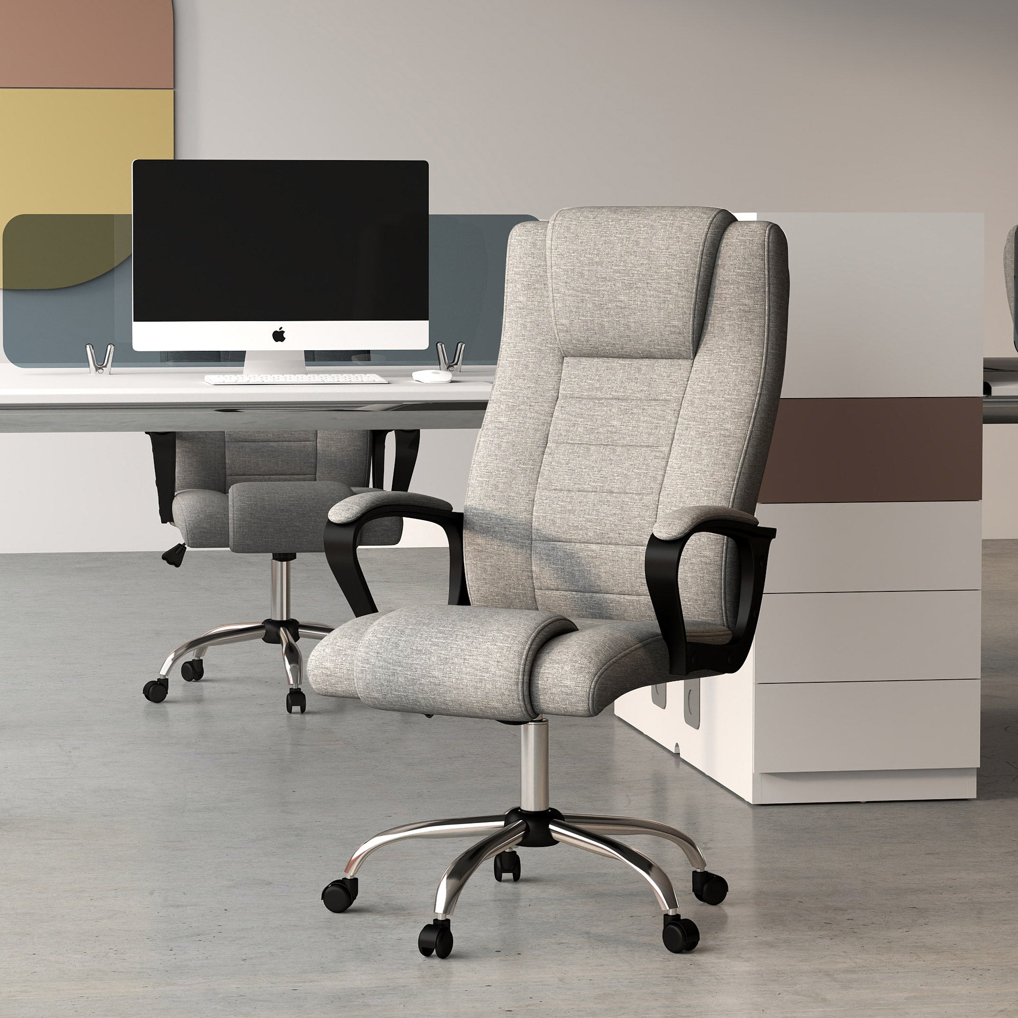 Vinsetto Bürostuhl Computerstuhl mit Wippenfunktion Kopfstütze ergonomischer Schreibtischstuhl drehbar höhenverstellbar Leinen-Touch Grau 62 x 76 x 110-119 cm