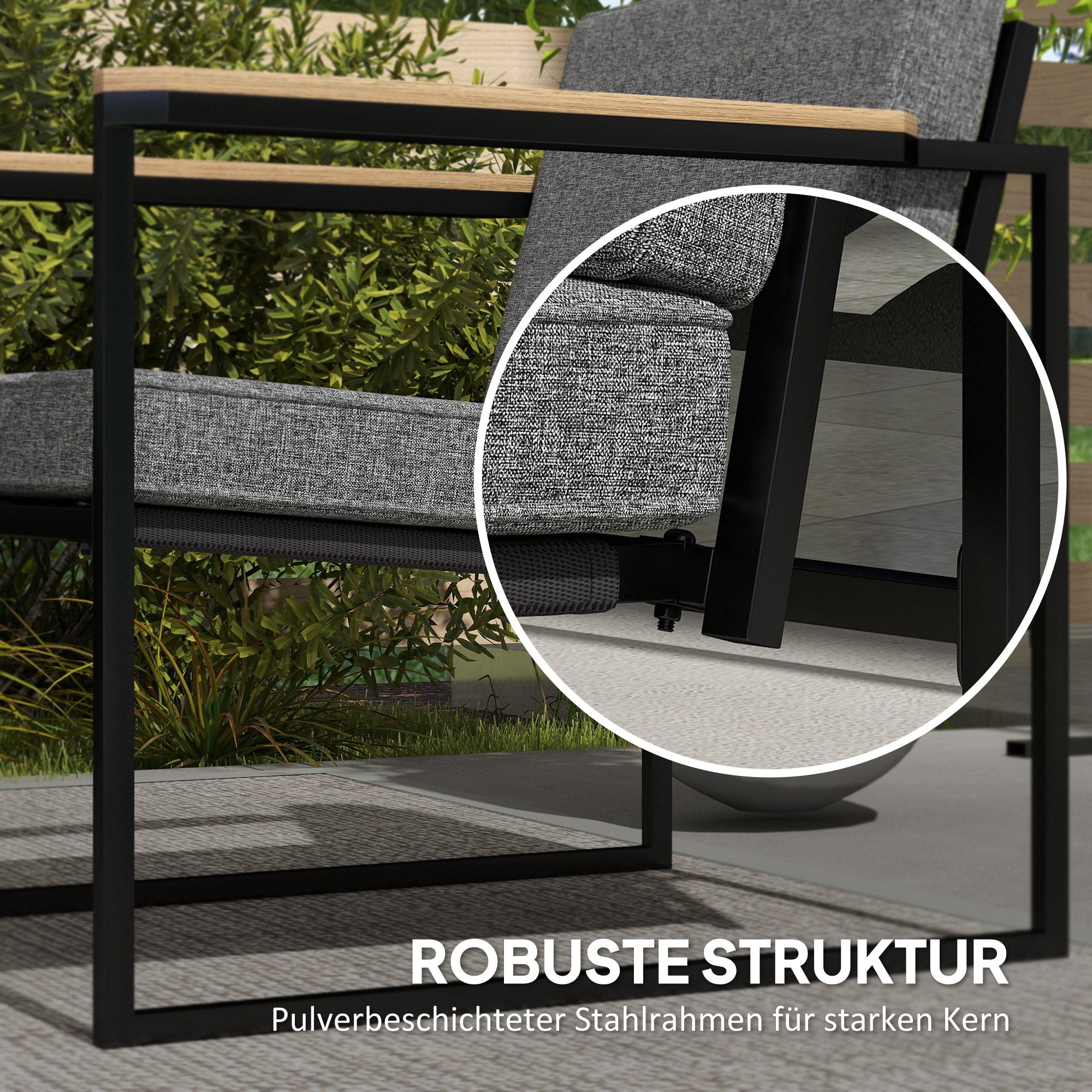 Outsunny Gartenmöbel Set 4 Personen wetterfest Balkonmöbel-Set mit 2er Sofa, 2 Stühle Sitzkissen Beistelltisch Grau