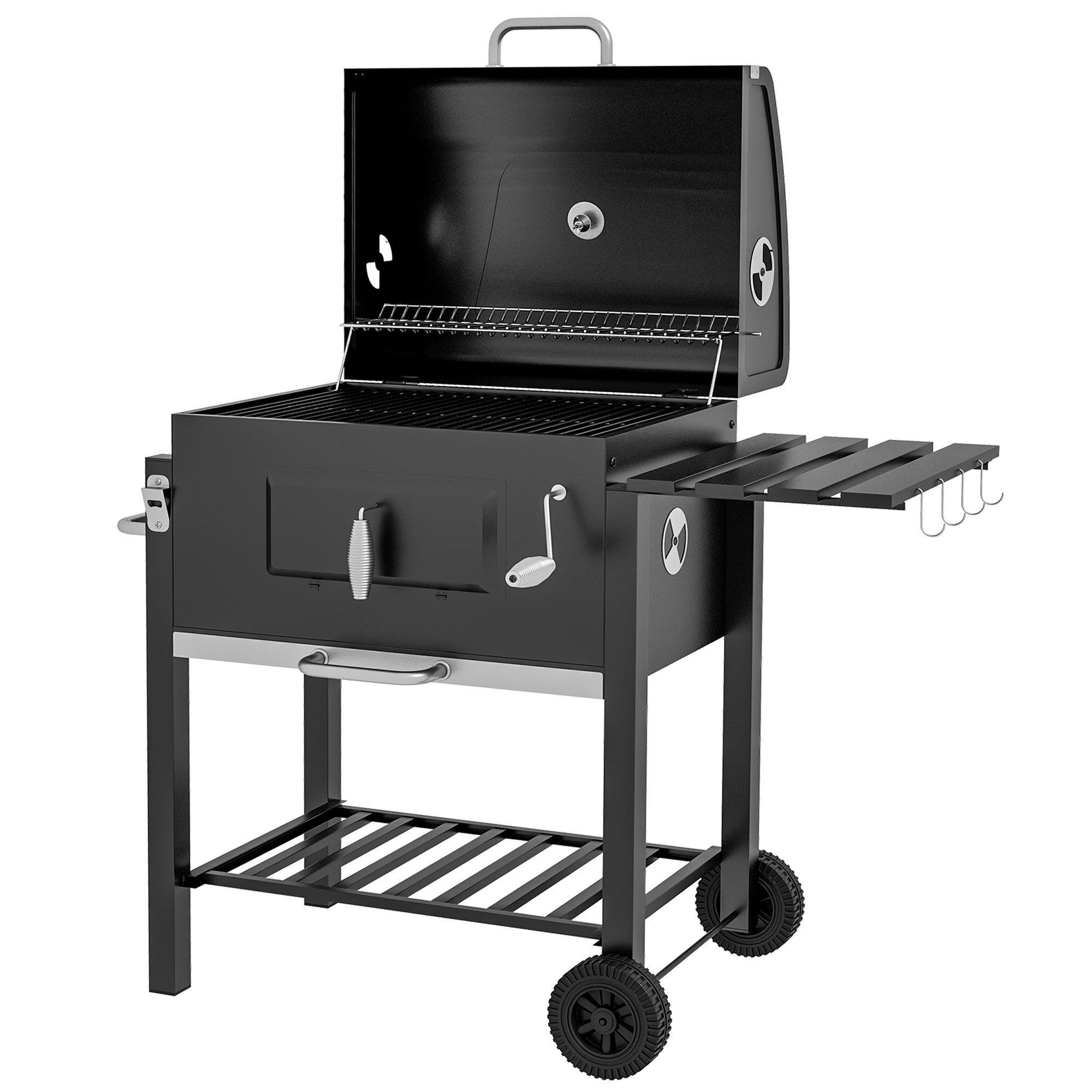 Outsunny Holzkohlegrill Smoker BBQ-Smoker, 1 Ablage, 1 Handtuchhalter, 2 Grillroste, 113 cm x 65 cm x 108 cm, Schwarz