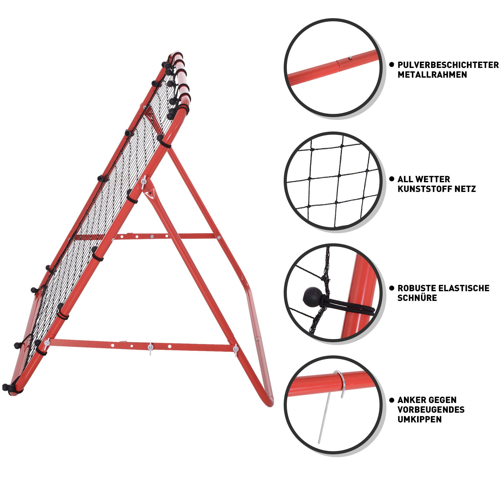 HOMCOM Rebounder für Fußball, Prellwand Rebound Netz, Metallrohr mit PE-Gewebe, Kickback Rückprallwand für Baseball Basketball, Fußballtor für Jugendliche Training 96x80x96cm, Rot