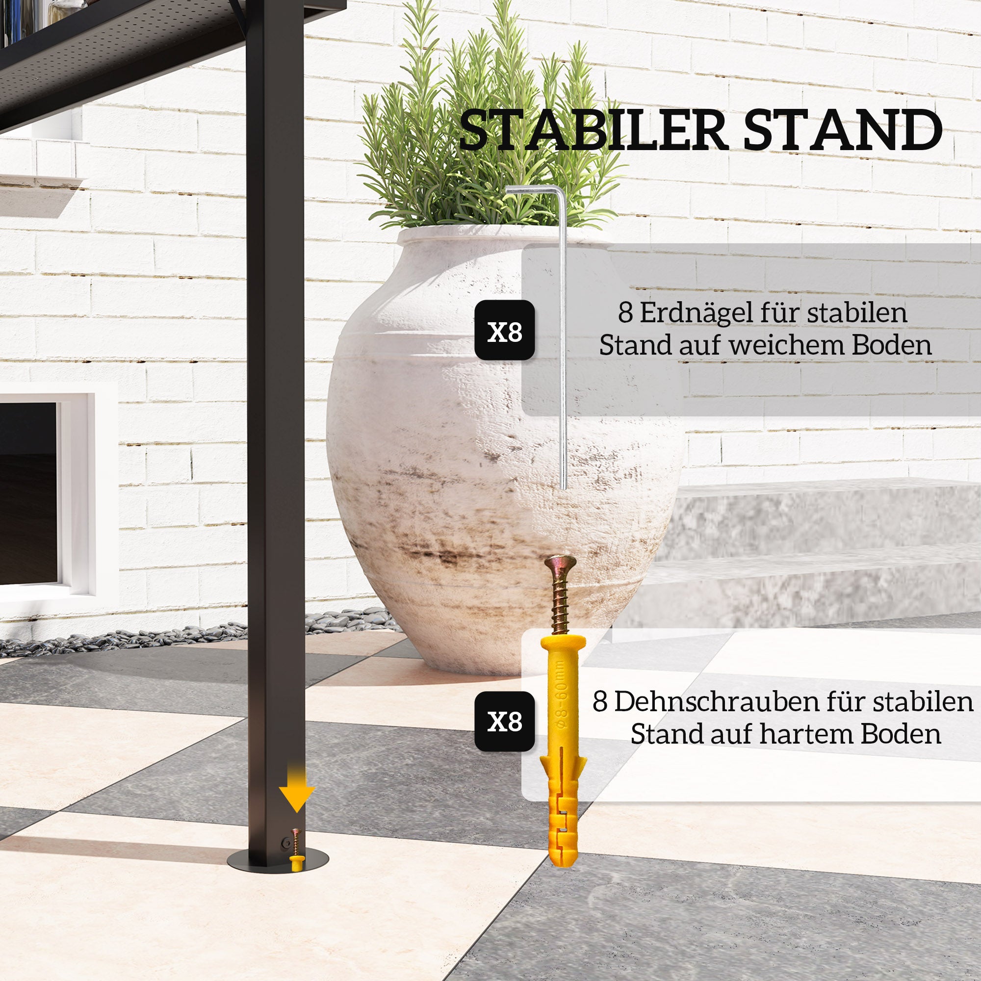 Outsunny Grillpavillon 250 x 160 x 250 cm wasserdicht Gartenpavillon mit Doppelschichtdach, Seitenregalen Schwarz