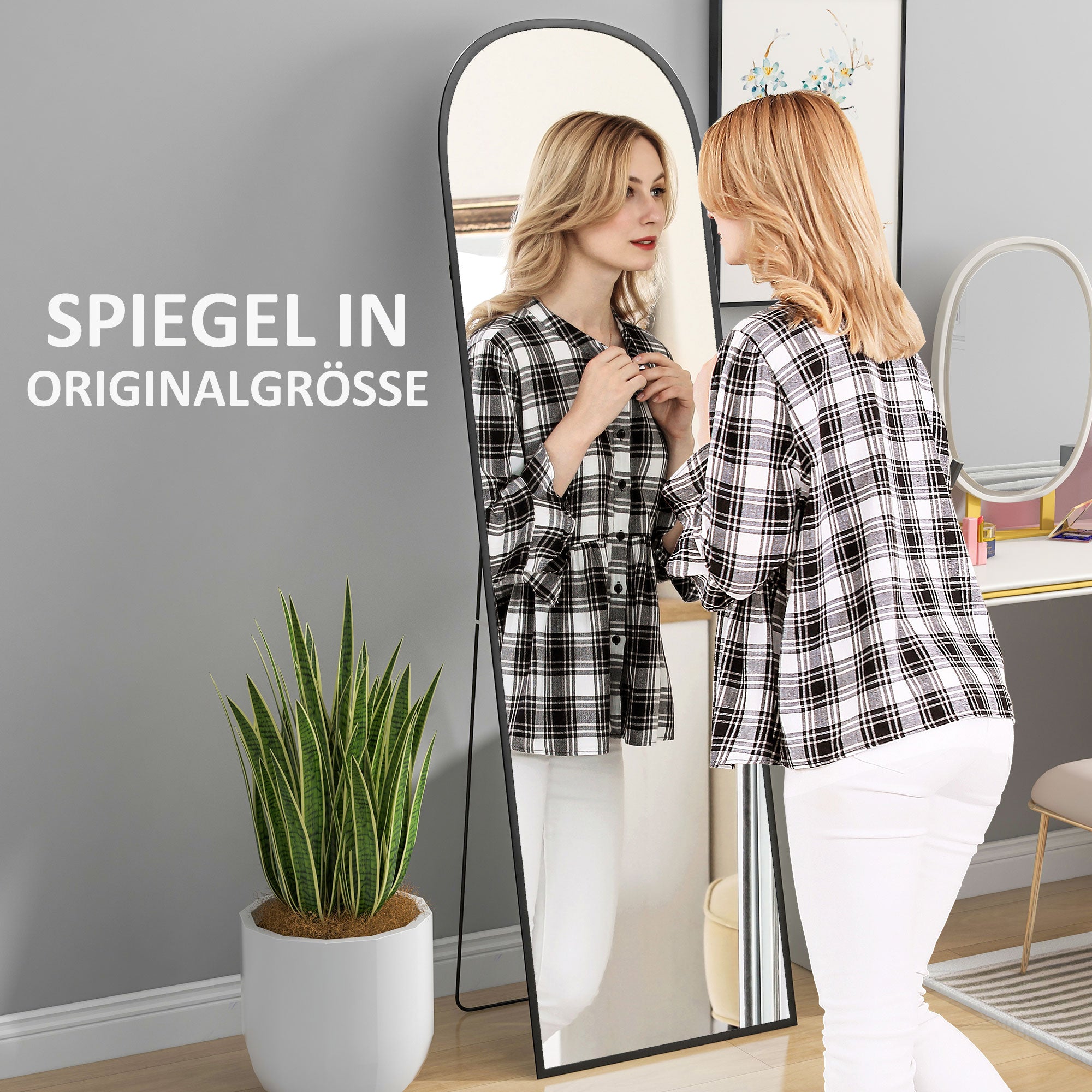 HOMCOM Standspiegel, Ganzkörperspiegel, modernes Design, 50 cm x 1,5 cm x 161,5 cm, Schwarz