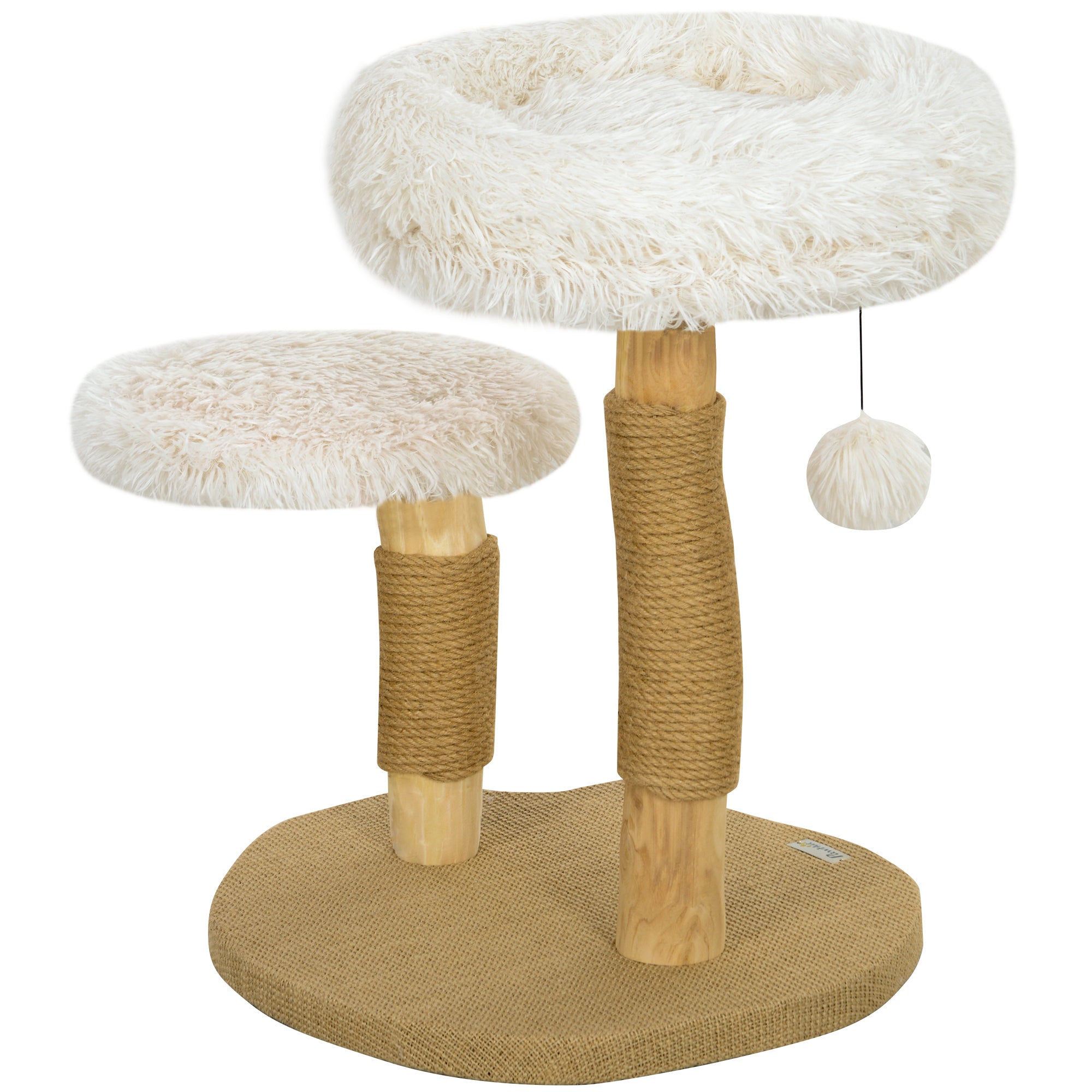 PawHut Kratzbaum 61,5 cm Weiß mit Spielball & Bett – Birnbaumholz