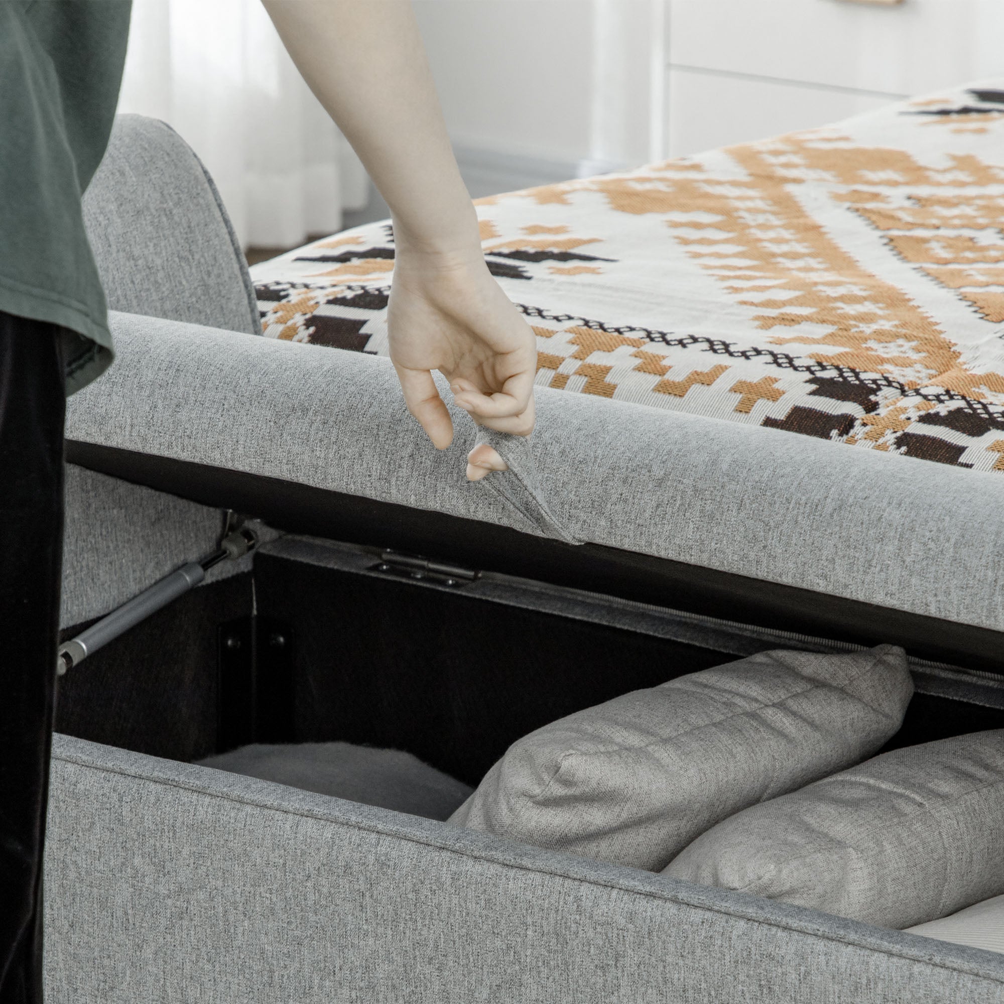 HOMCOM Sitzbank Bettbank Polsterbank inkl. Stauraum, Leinenoptik, Grau