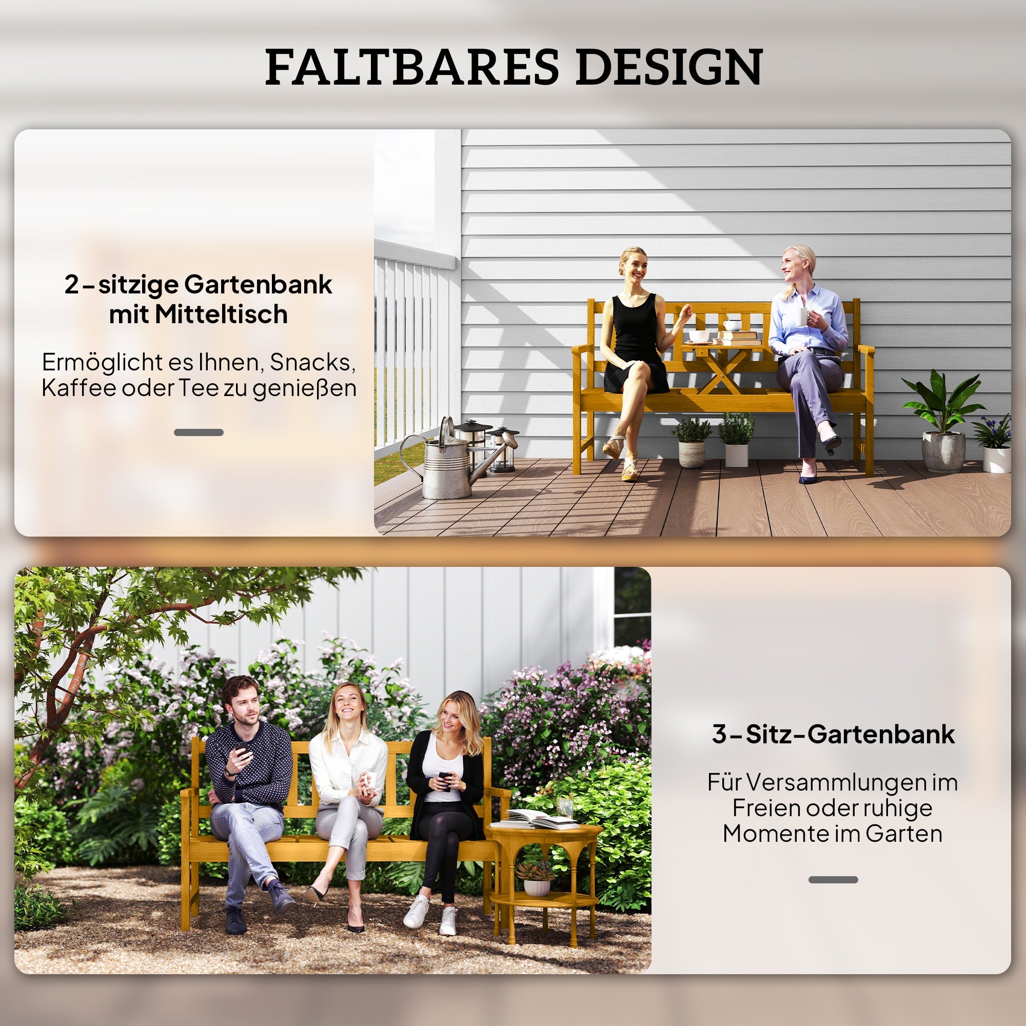 Outsunny 2-Sitzer Gartenbank Holz, wetterfest Sitzbank mit Rücken- & Armlehnen 320kg belast 149x56,5x89cm, Teak