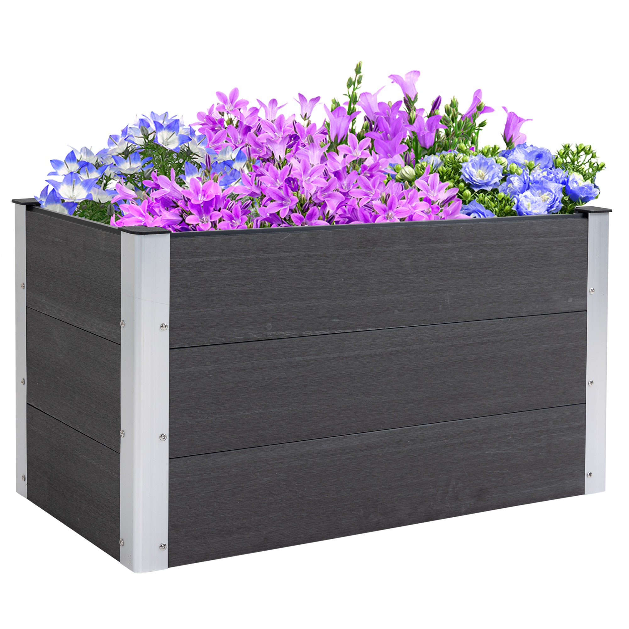 Outsunny Hochbeet Aluminium, Pflanzbeet Frühbeet Gartenbeet Blumenkasten wetterfest, ohne Boden, Pflanzkasten 100x50x55,5cm für Terrasse, Balkon, Blumenkasten für Blumen, Pflanzen, Grau