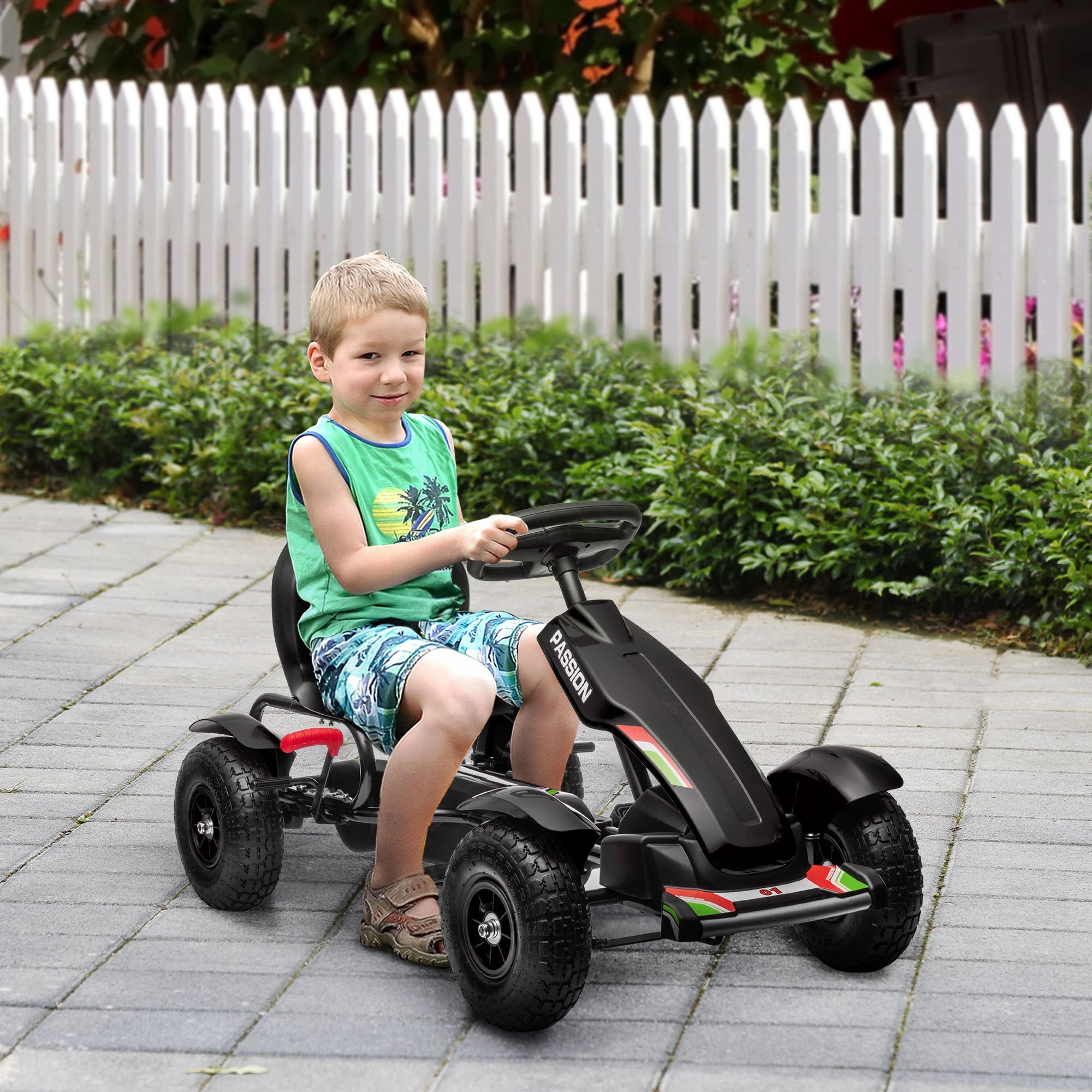 HOMCOM Kinder-Gokart, verstellbarer Sitz, Handbremse, ab 5 Jahren, 121 x 58 x 61 cm, Schwarz