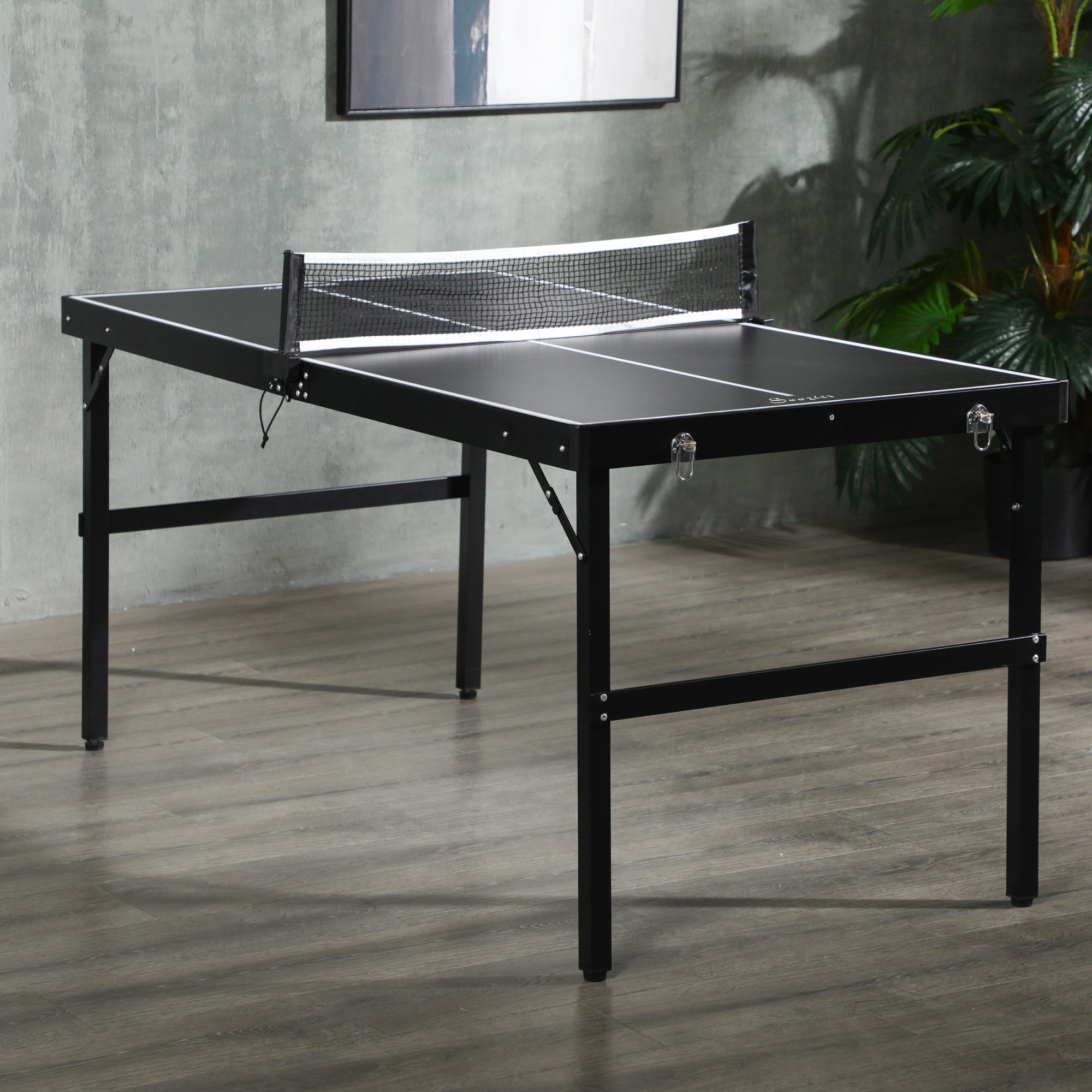 SPORTNOW Tischtennisset, faltbar, Schloss und Griff, Aluminiumrahmen, 152x76x72 cm, Schwarz