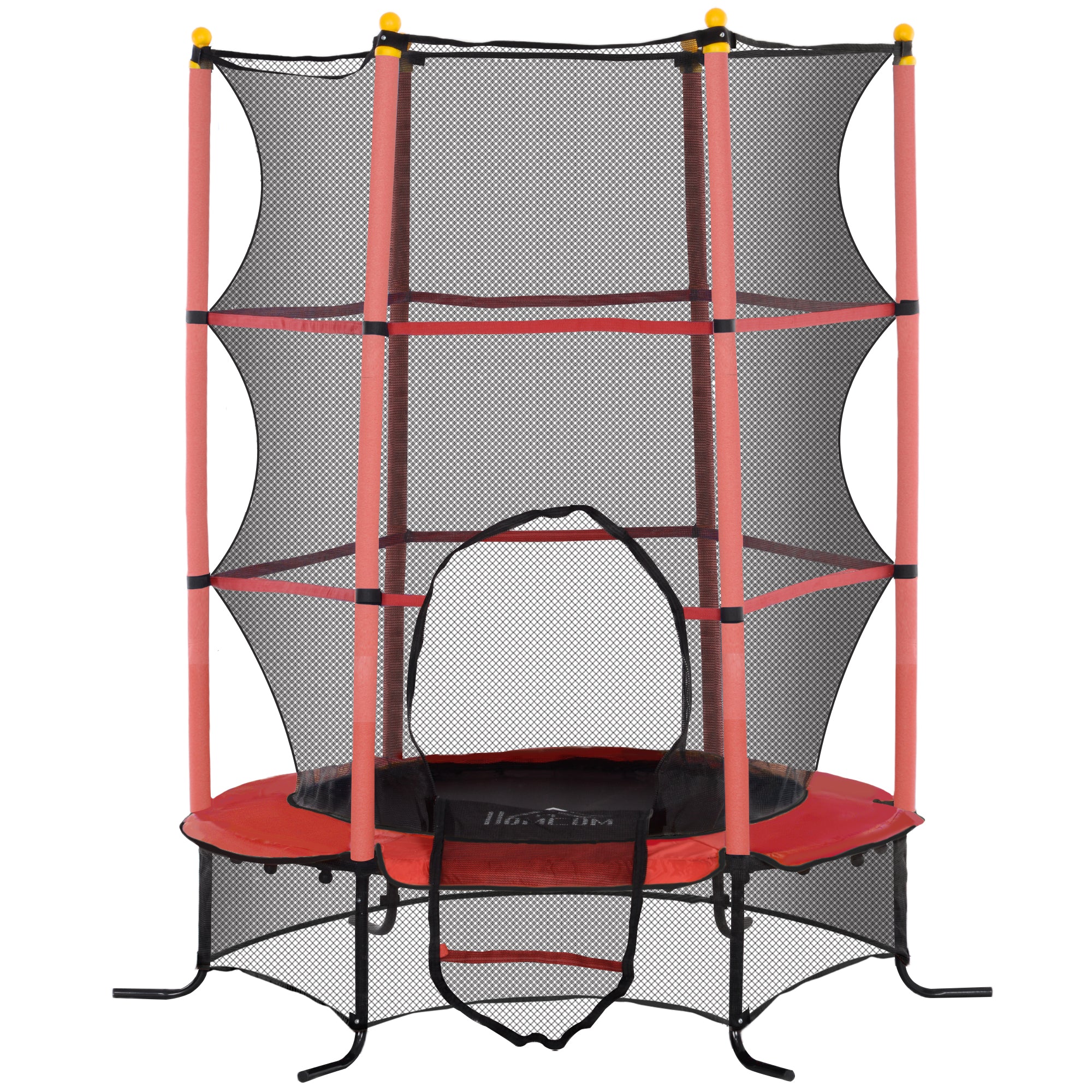 HOMCOM Trampolin für Kinder, Ø163 cm, mit Sicherheitsnetz, für drinnen und draußen, Belastung bis 50 kg, Stahl, Kunststoff, Rot