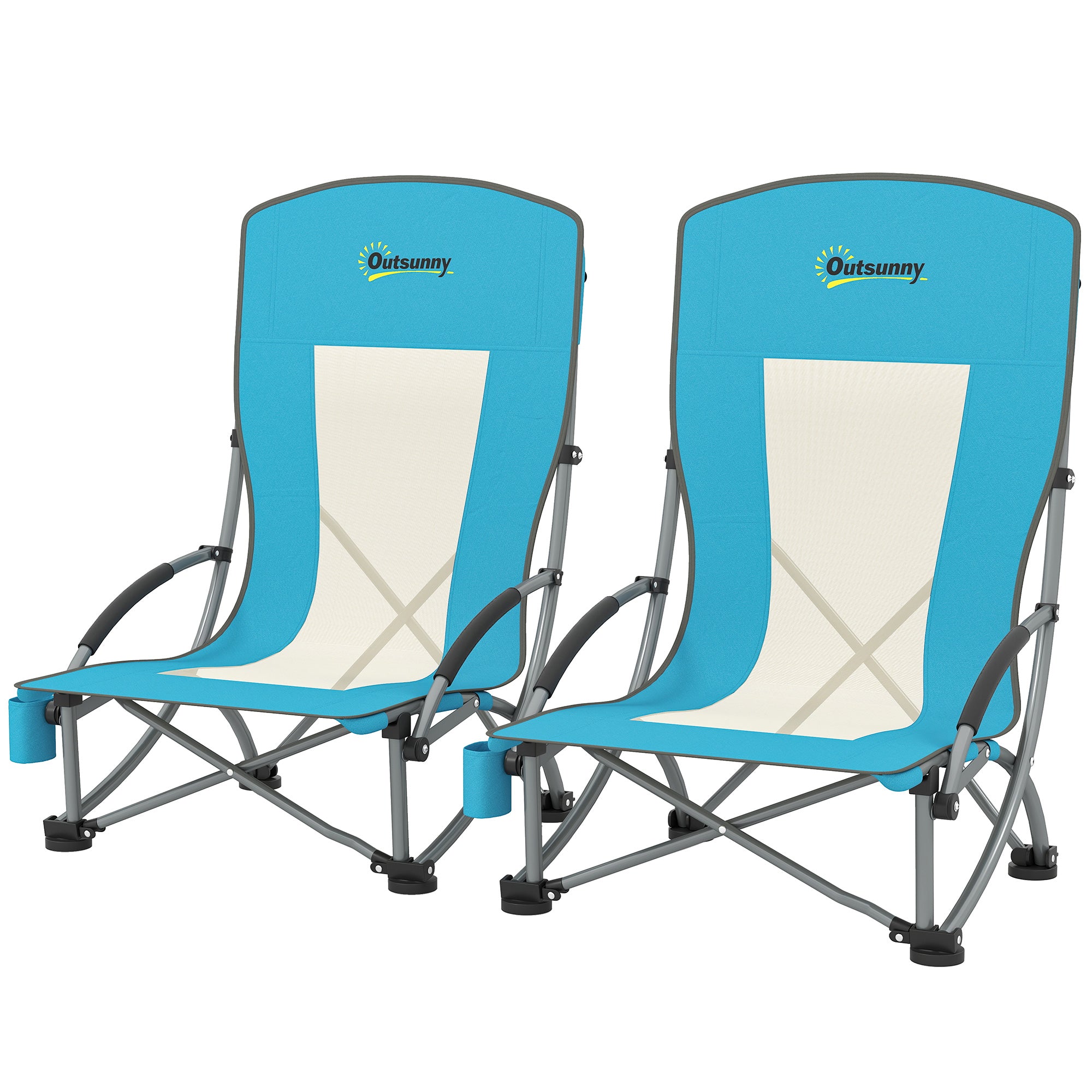 Outsunny 2er Set Campingstühle klappbar Campingstuhl mit Getränkehalter Netzrückenlehne bis 120 kg Blau