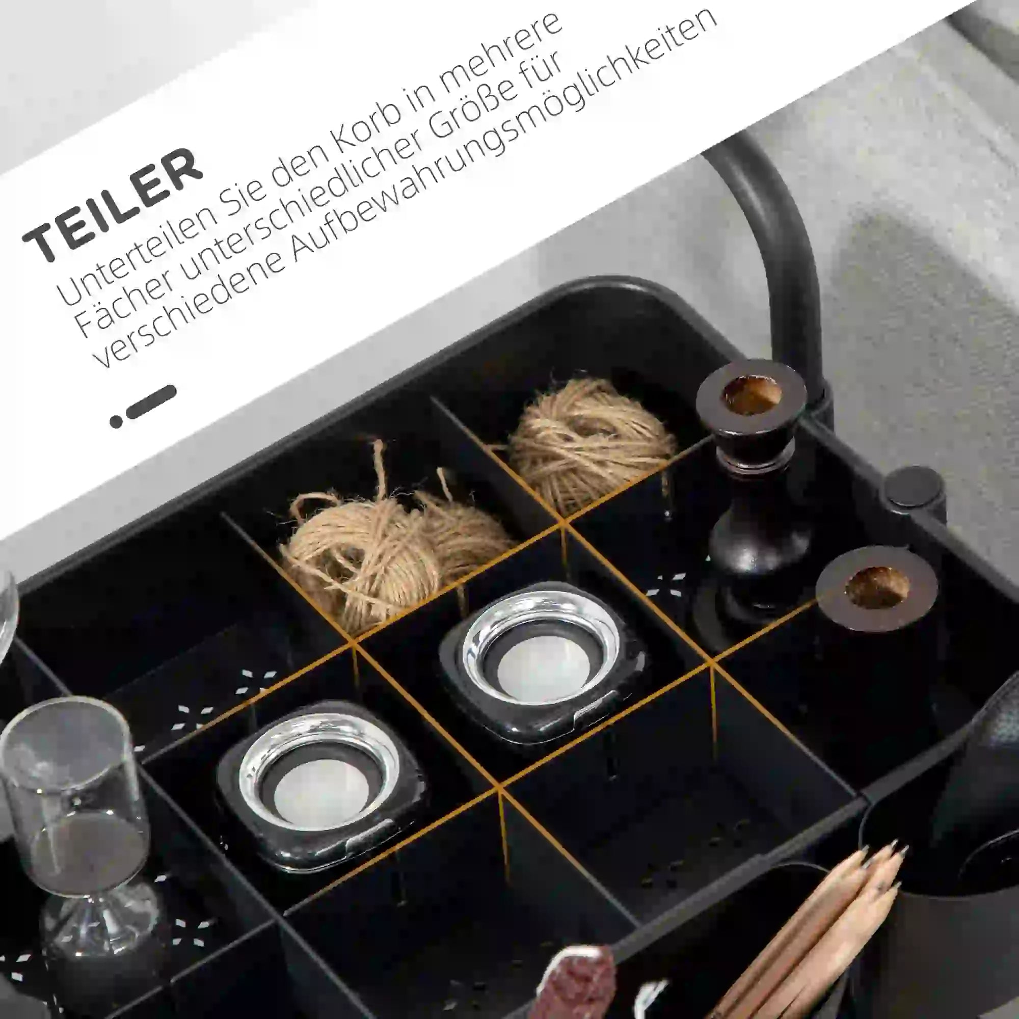 HOMCOM Rollwagen mit 3 Etagen, Ablagekörben, Haken, Beistellwagen für Küche oder Wohnzimmer, Stahl, Kunststoff, Schwarz