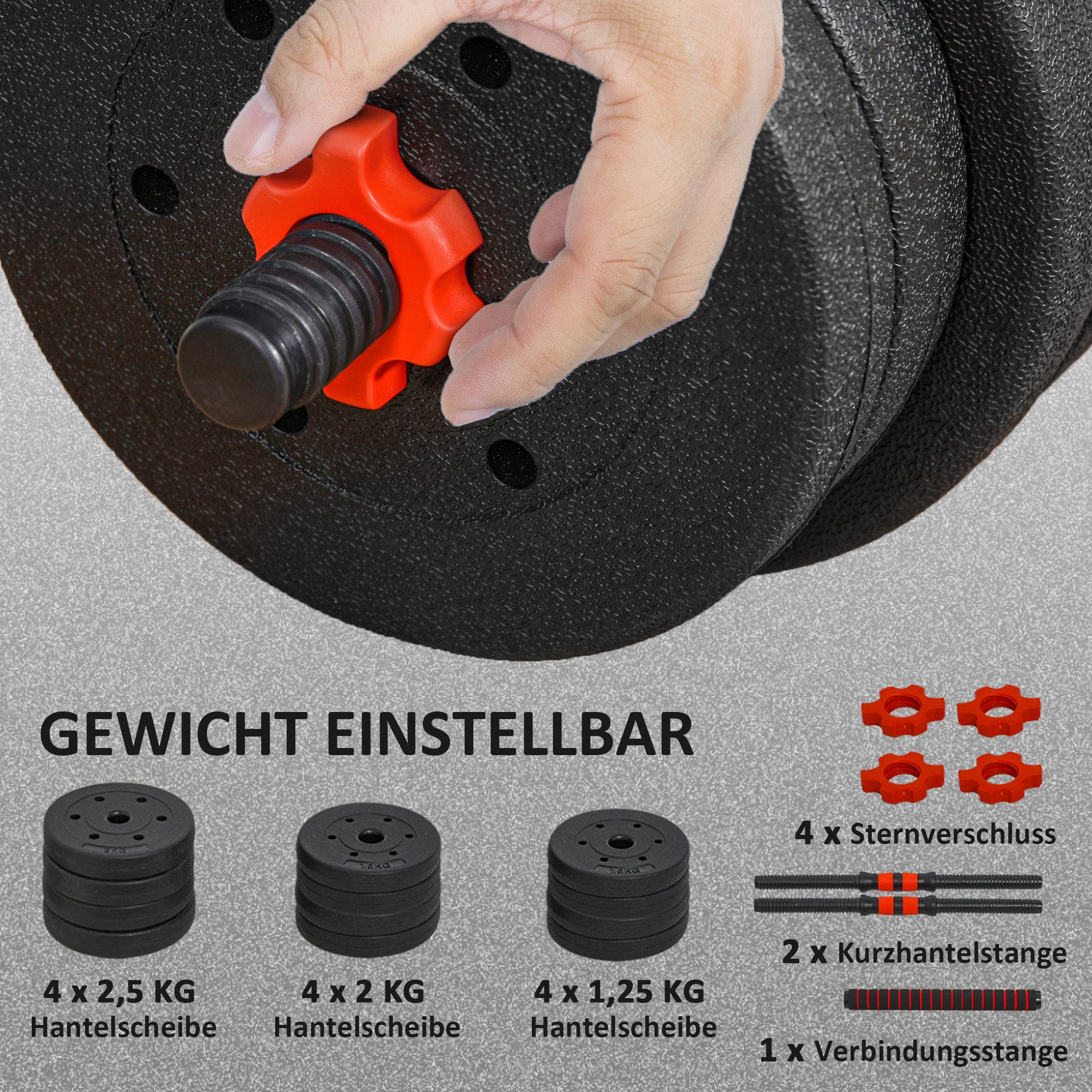 HOMCOM 2 in 1 Hanteln Set 20 kg verstellbare Kurzhantel & Langhantel professionell Dumbbell Krafttraining Schwarz