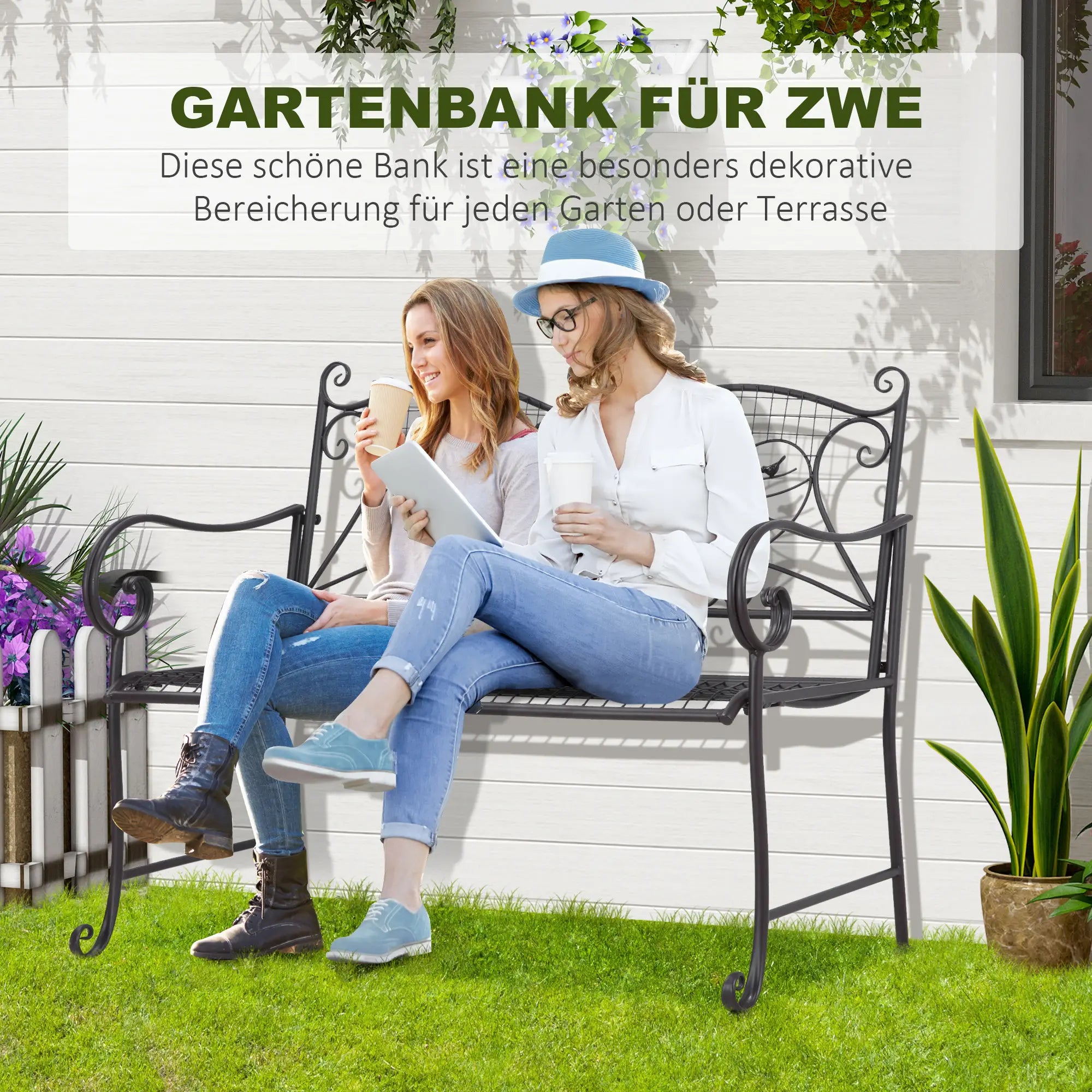 Outsunny Gartenbank 2-Sitzer antik stapelbar