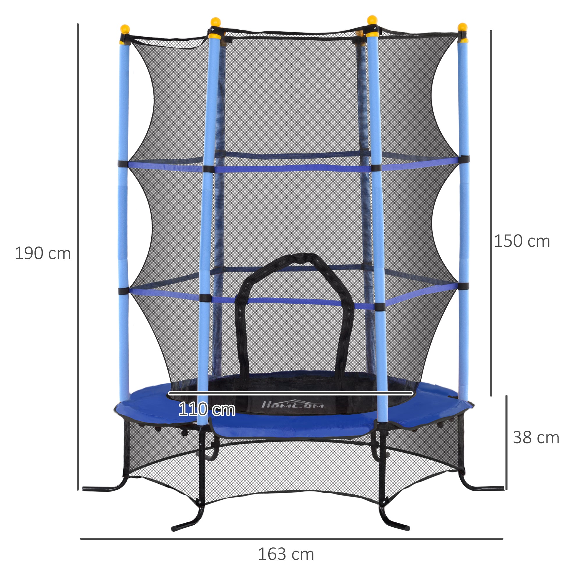HOMCOM Trampolin für Kinder, Ø163 cm, mit Sicherheitsnetz, In- und Outdoor, Belastung bis 50 kg, Stahl, Kunststoff, Blau