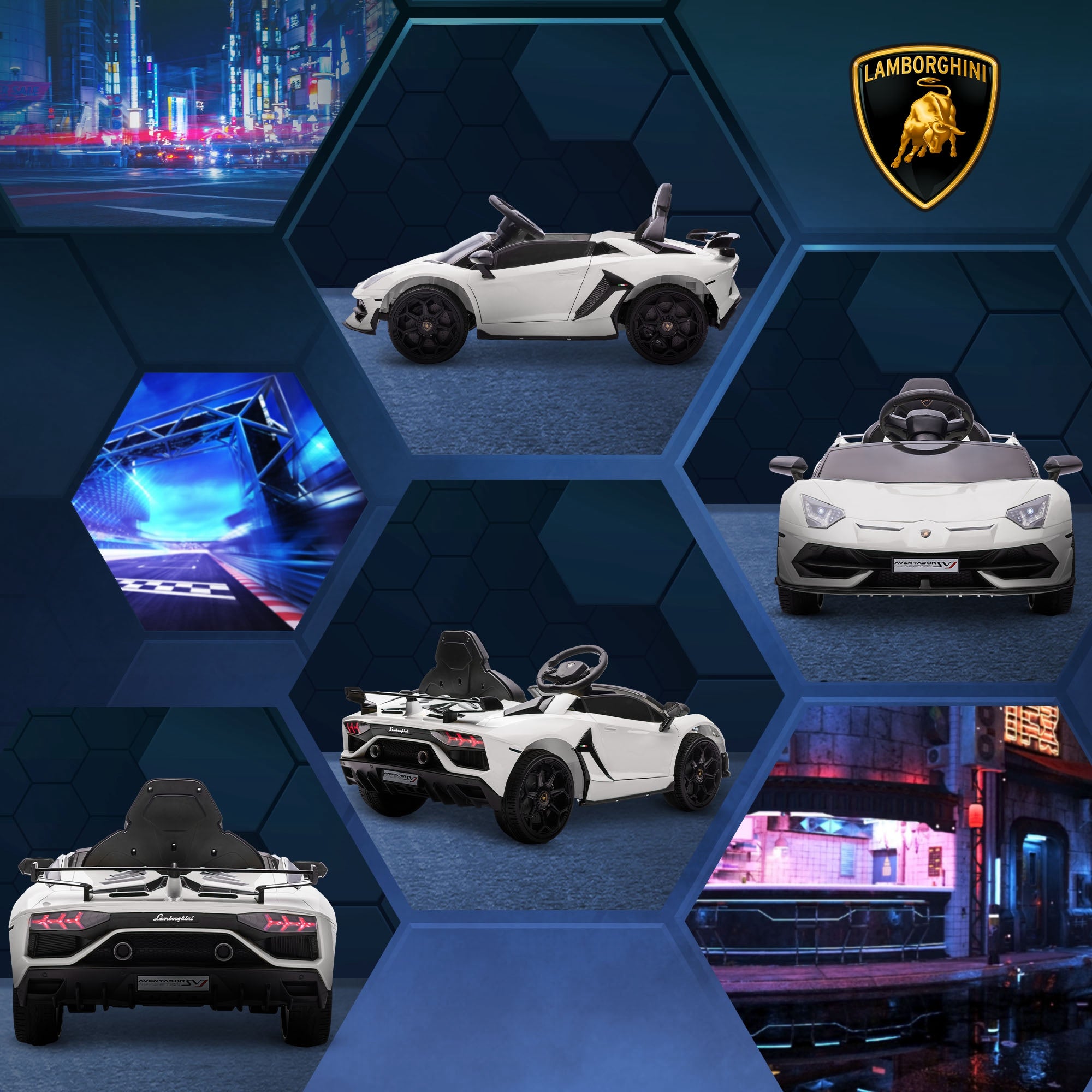 HOMCOM Elektro-Kinderauto, lizenzierter Lamborghini Aventador, Flügeltüren, Musik, Hupe, für 3-5 Jahre, Weiß