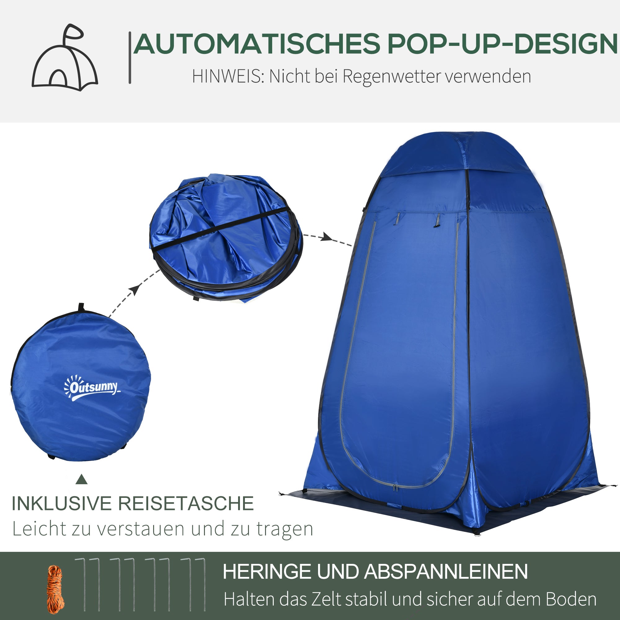 Outsunny Pop up Duschzelt Toilettenzelt Camping Umkleidezelt mit Tragetasche Mobile Outdoor Toilette Umkleidekabine Lagerzelt Dunkelblau 126 x 124 x 189 cm