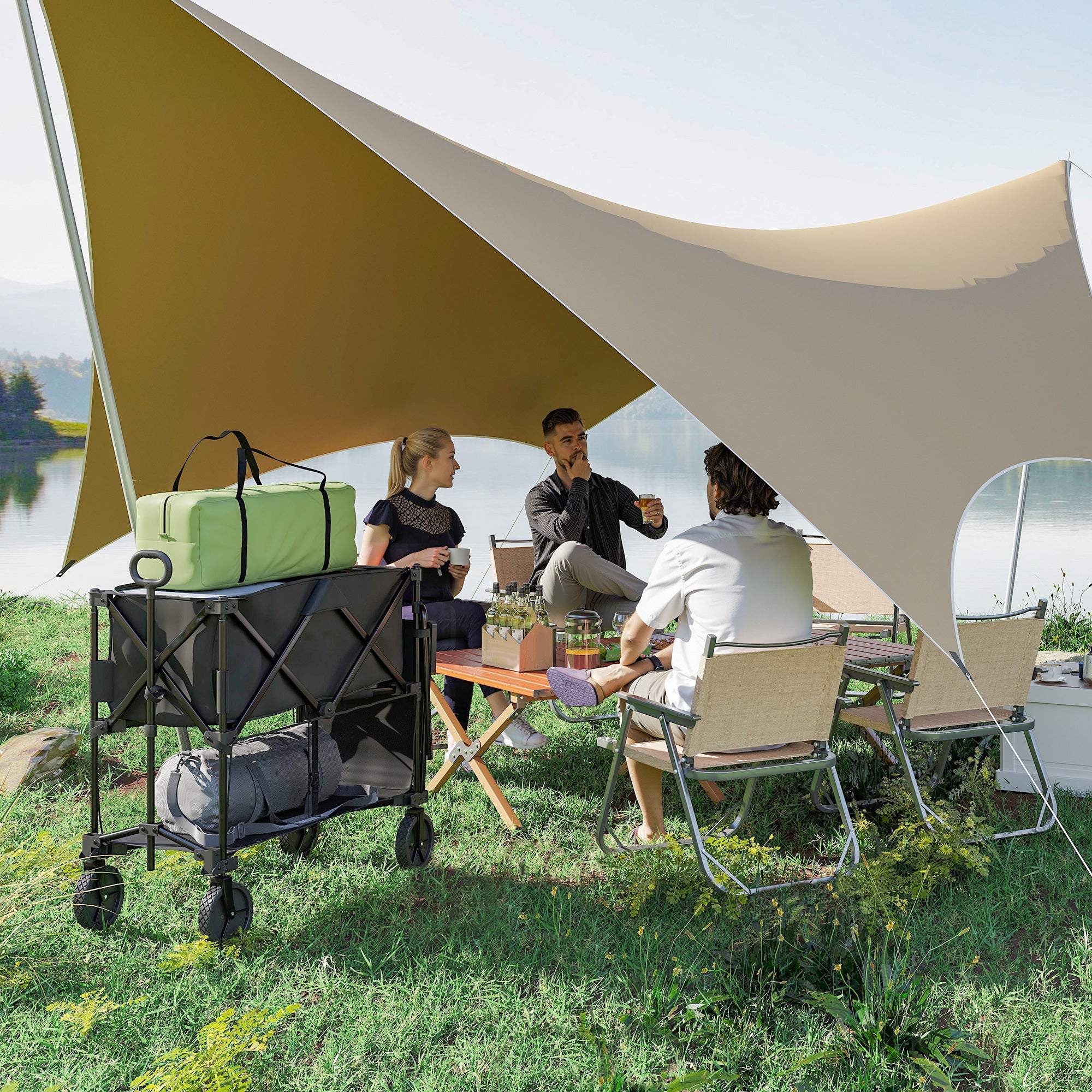 Outsunny Gartenwagen 200 kg belast zweistufige Transportwagen mit herausnehmbare Plane 369,5 Liter Schwarz