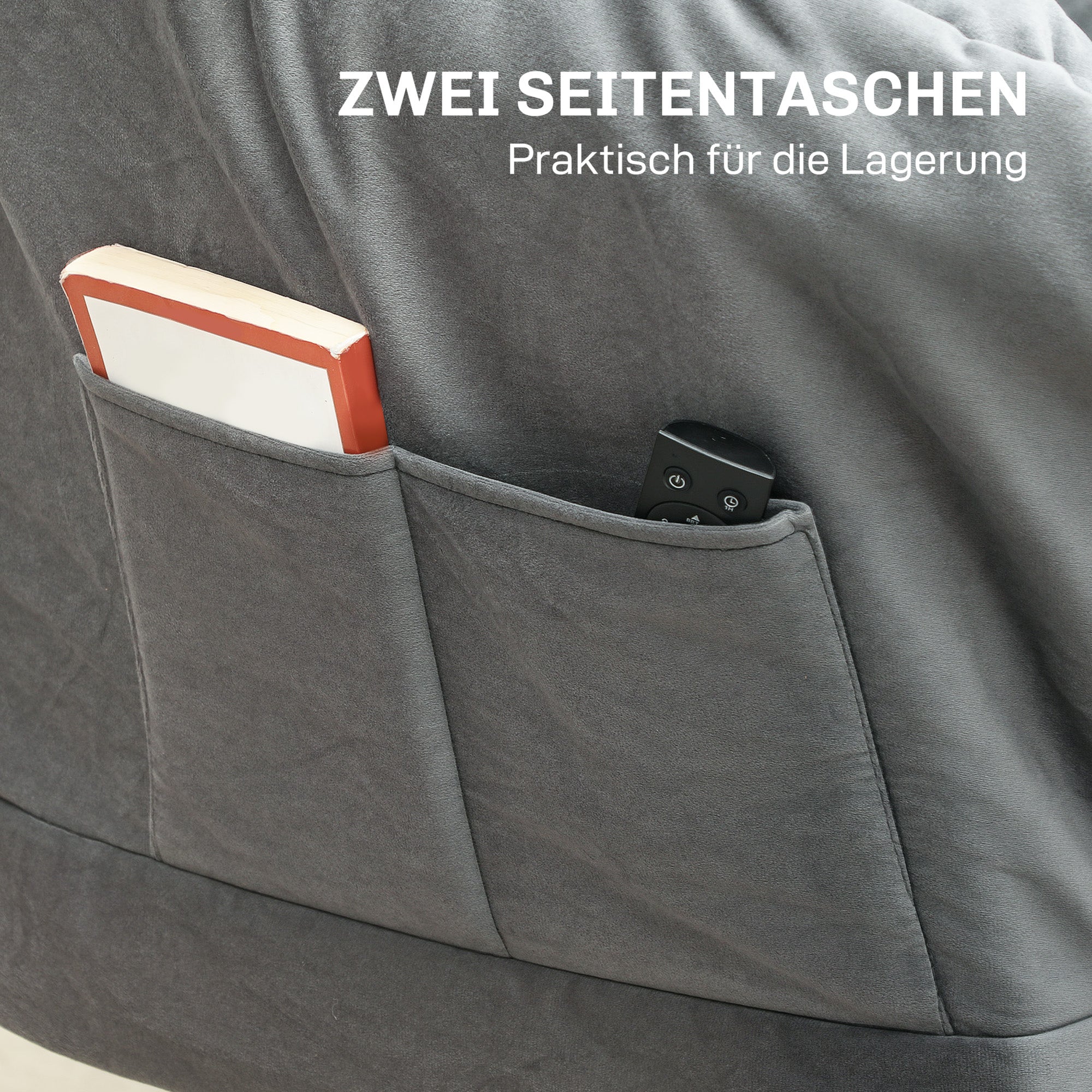 HOMCOM Moderner Akzentstuhl, Polsterstuhl mit Stahlbeinen und Seitentaschen, für Wohnzimmer, Schlafzimmer, Grau