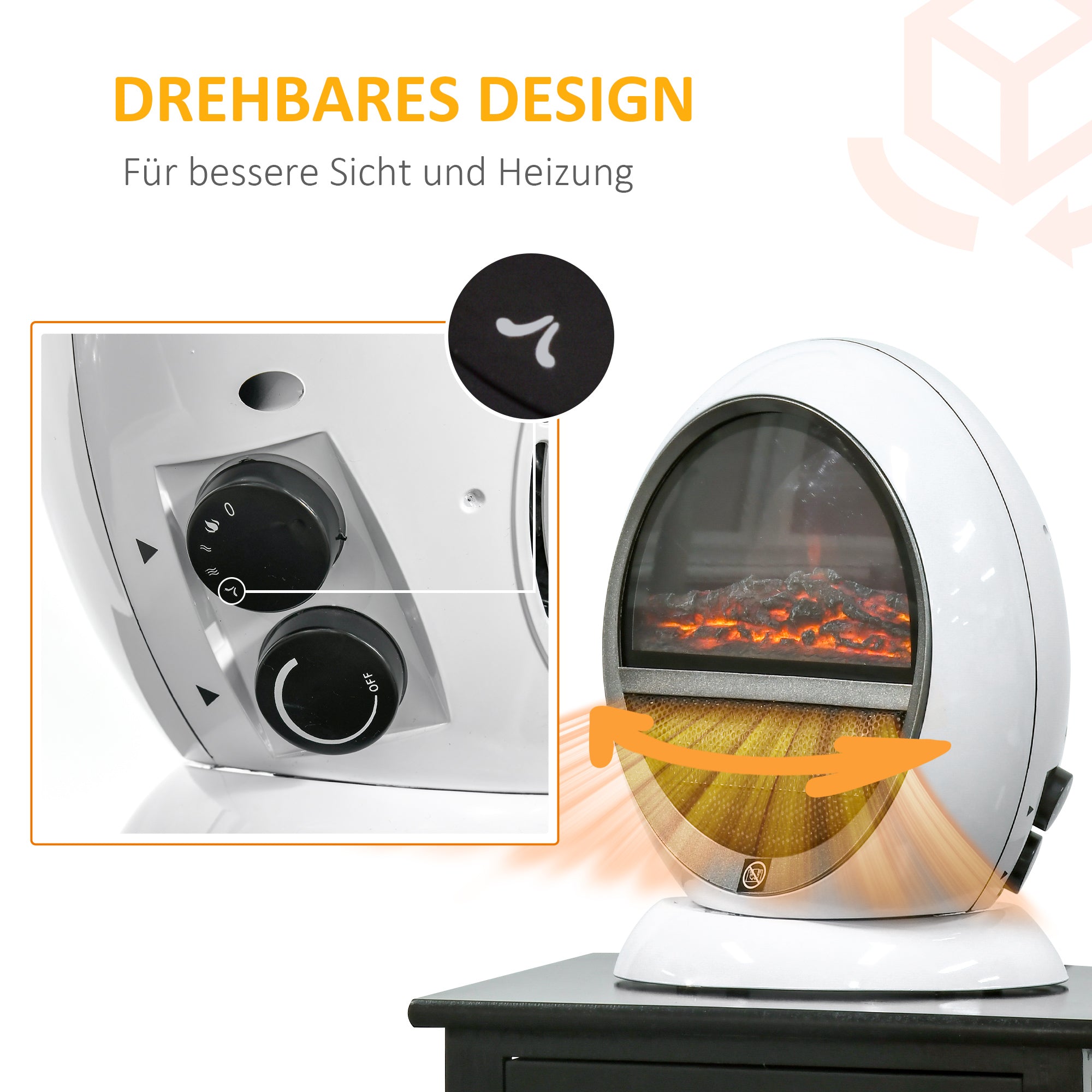 HOMCOM LED Elektrokamin Mini Tisch Standkamin Kaminofen mit Flammeneffekt 1500W ABS-Kunststoff Weiß 30,5 x 18 x 35 cm