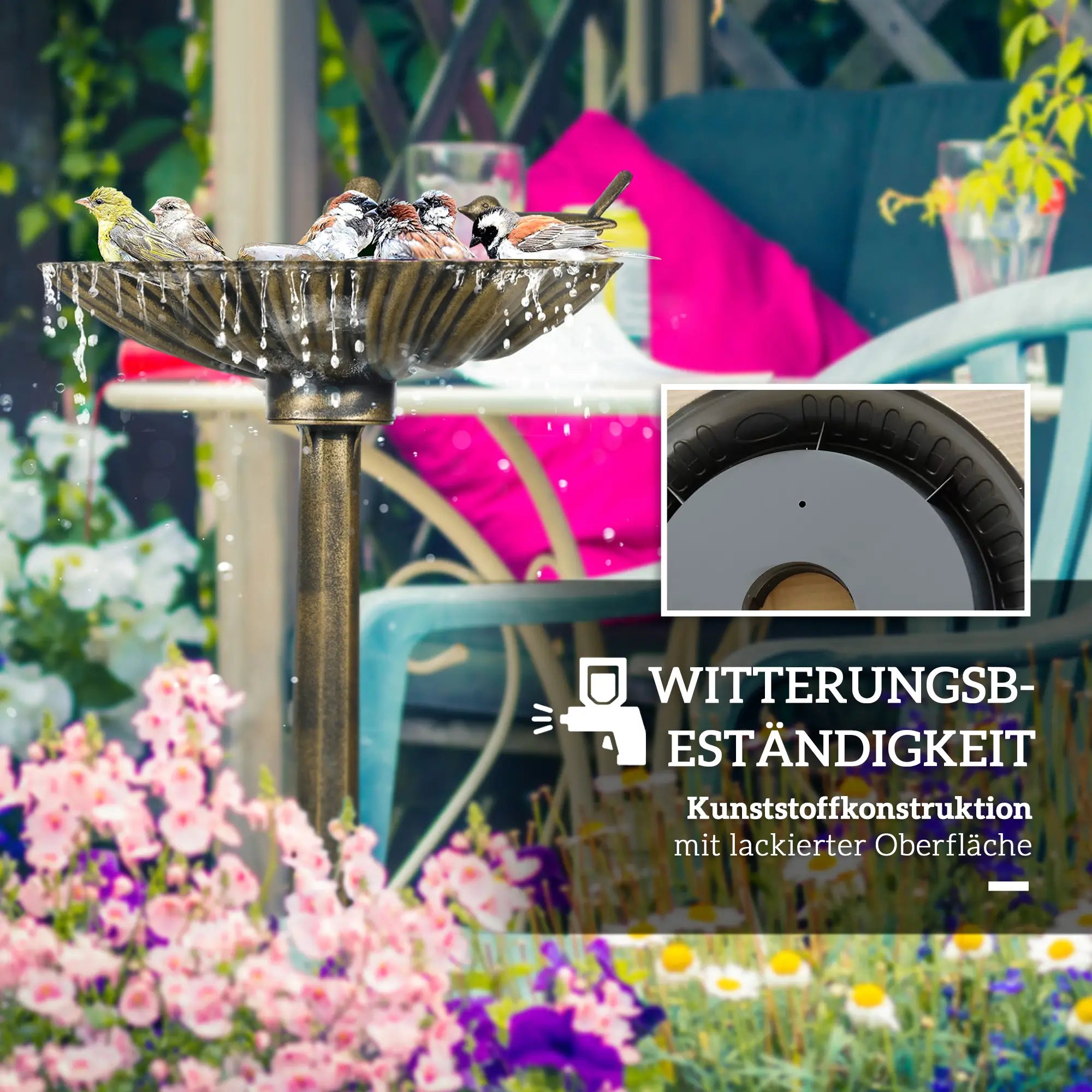 Outsunny Vogeltränke Vogelbad 2 Becken antiker Look Outdoor