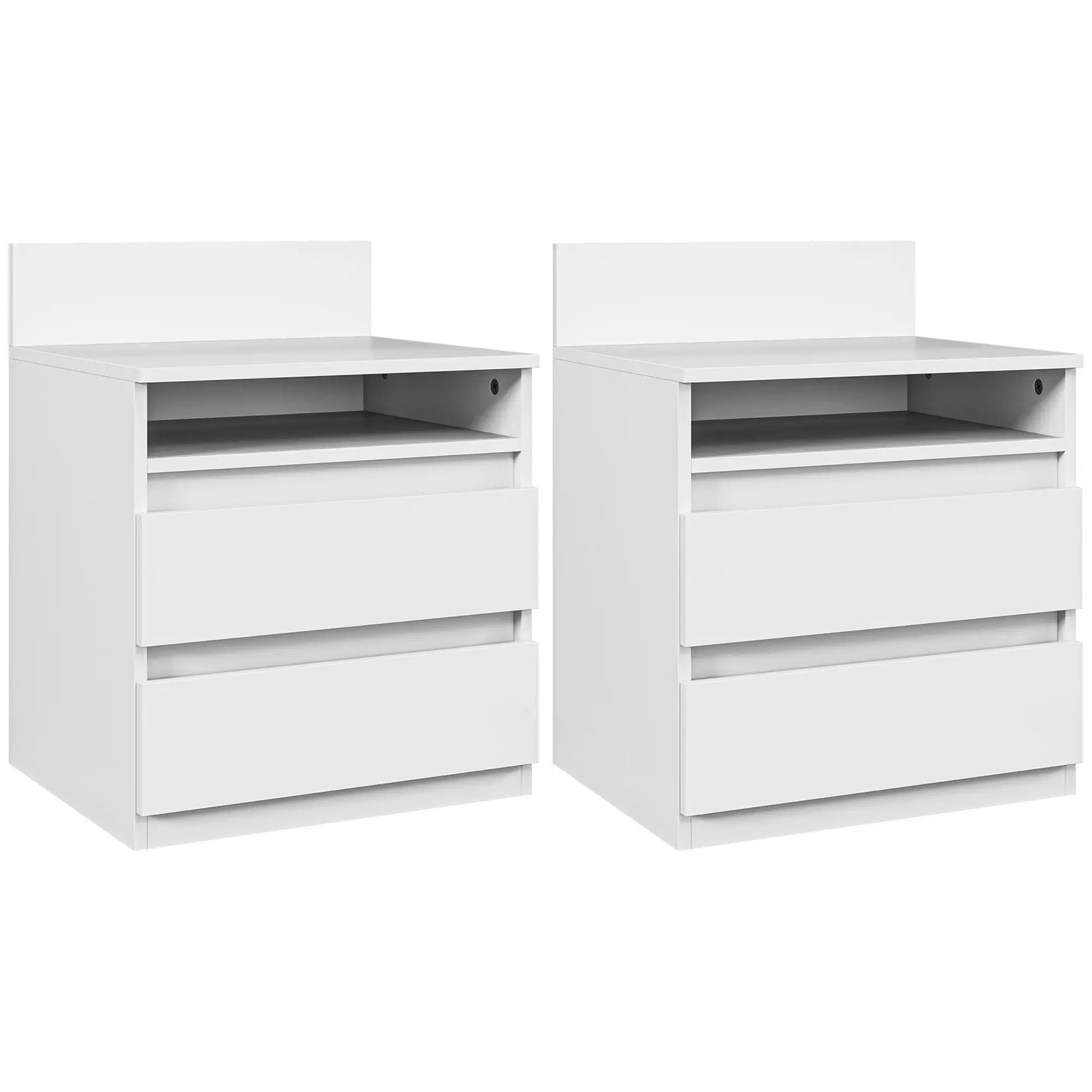 HOMCOM Nachttisch im 2er-Set mit Schubladen und Ablage, moderner Beistelltisch, für Schlafzimmer, Weiß