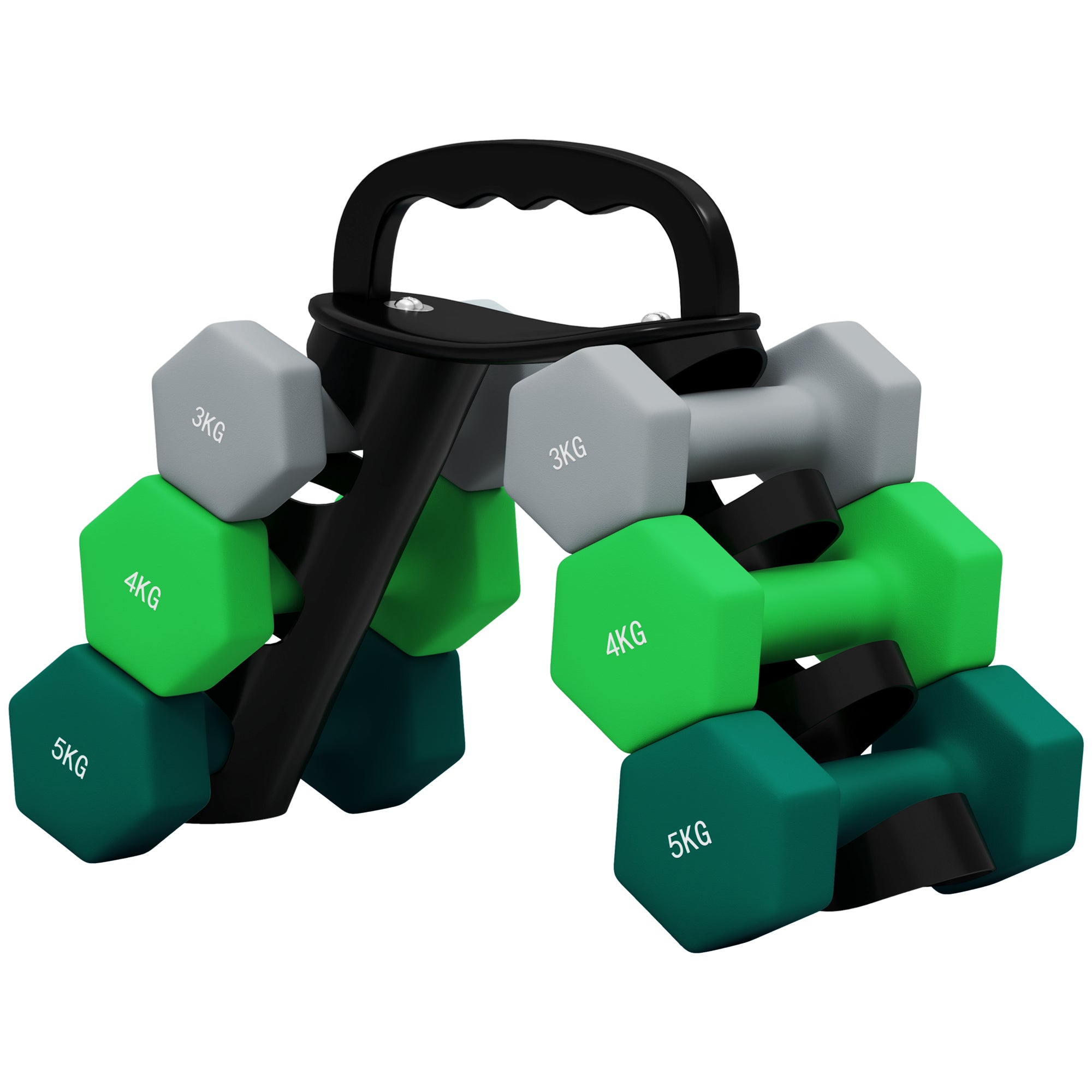 SPORTNOW Hantelset mit Aufbewahrungsgestell, Set mit 6 Hanteln für Fitness-Training, 2 x 3kg, 2 x 4kg, 2 x 5kg