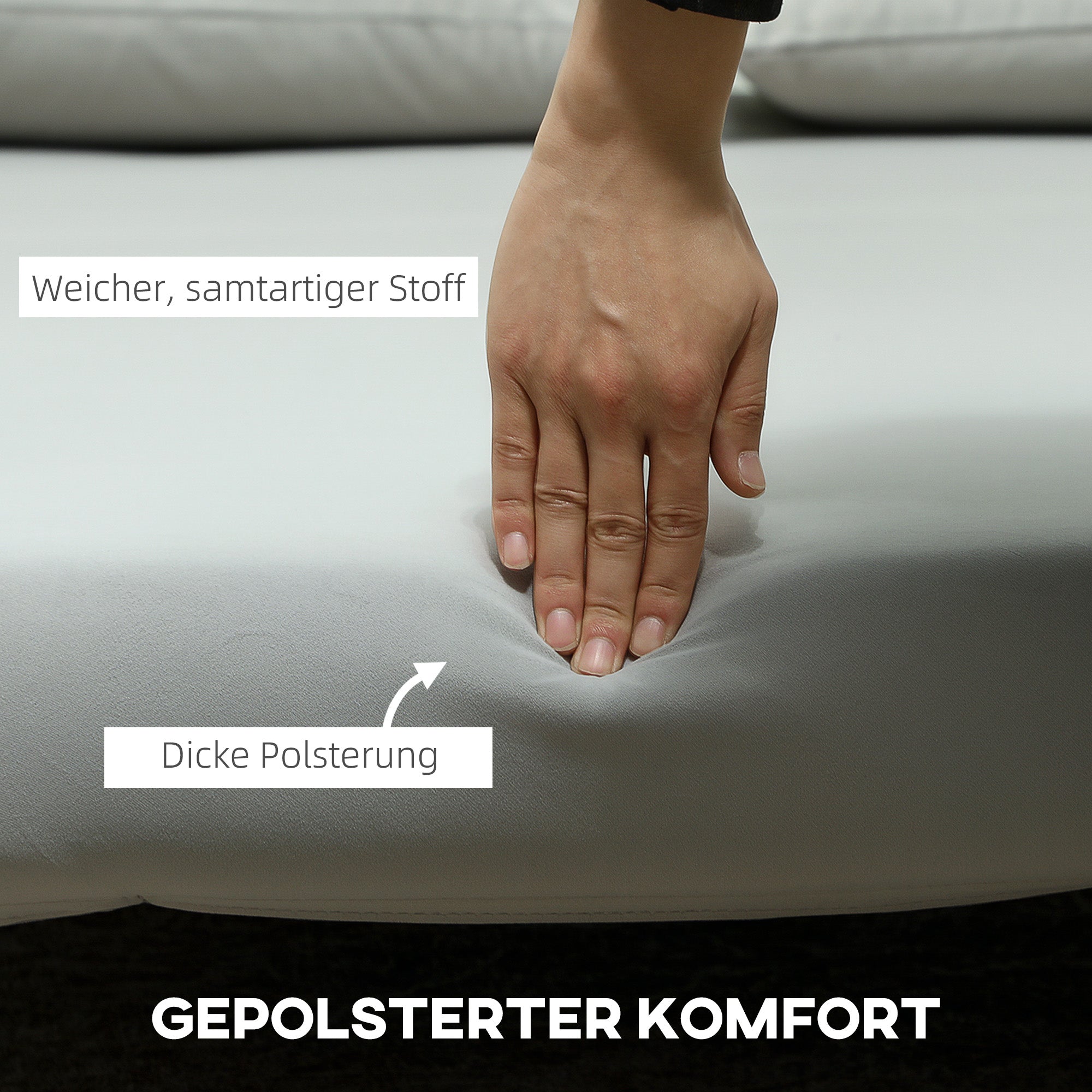 HOMCOM Schlafsofa Relaxsofa Sofa Couch, inkl. 2 Kissen, Samtoptik, 130 x 78 x 79 cm, Hellgrau